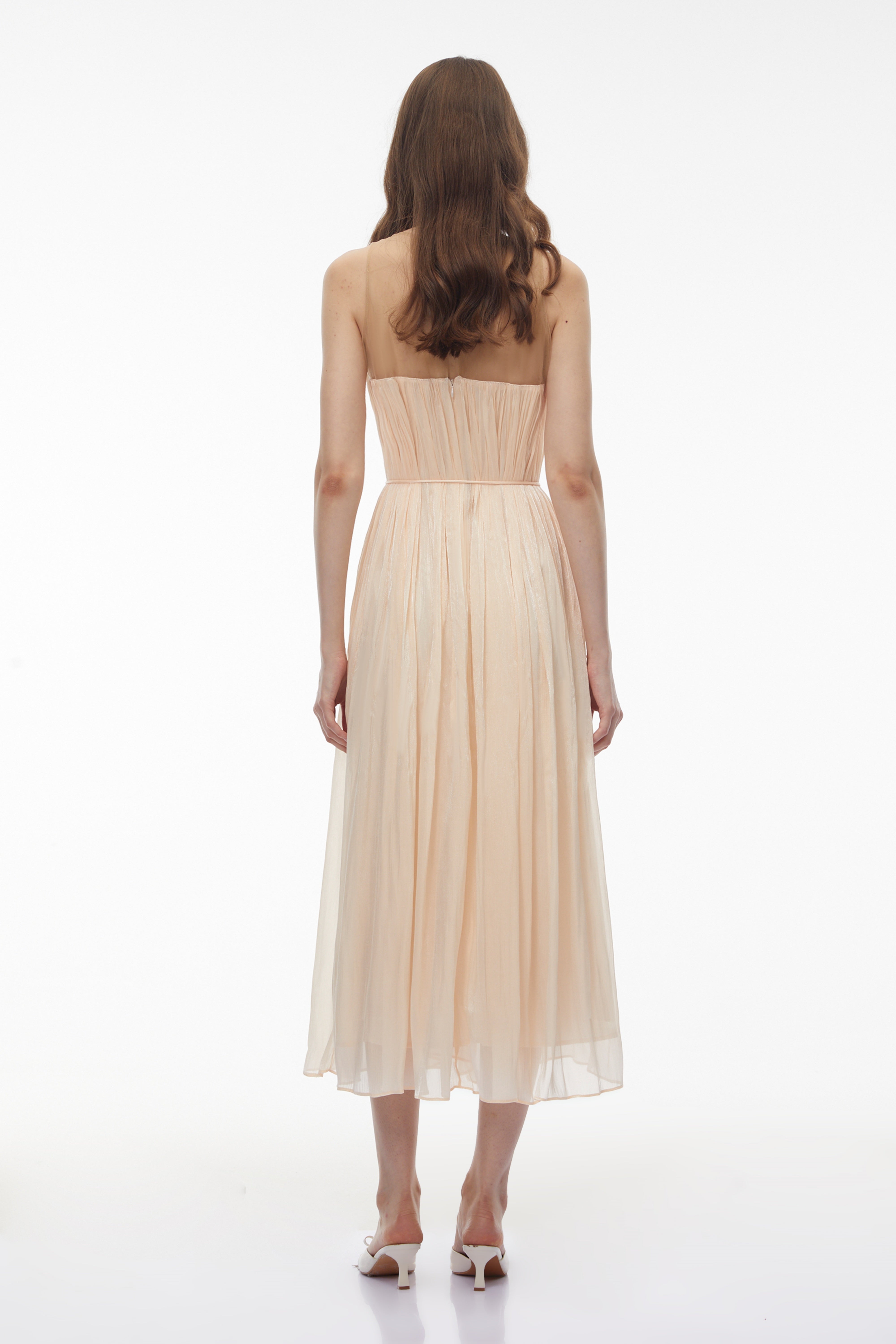 Deirdre Pink Embellishment Ruched Midi Dress (Final Sale)