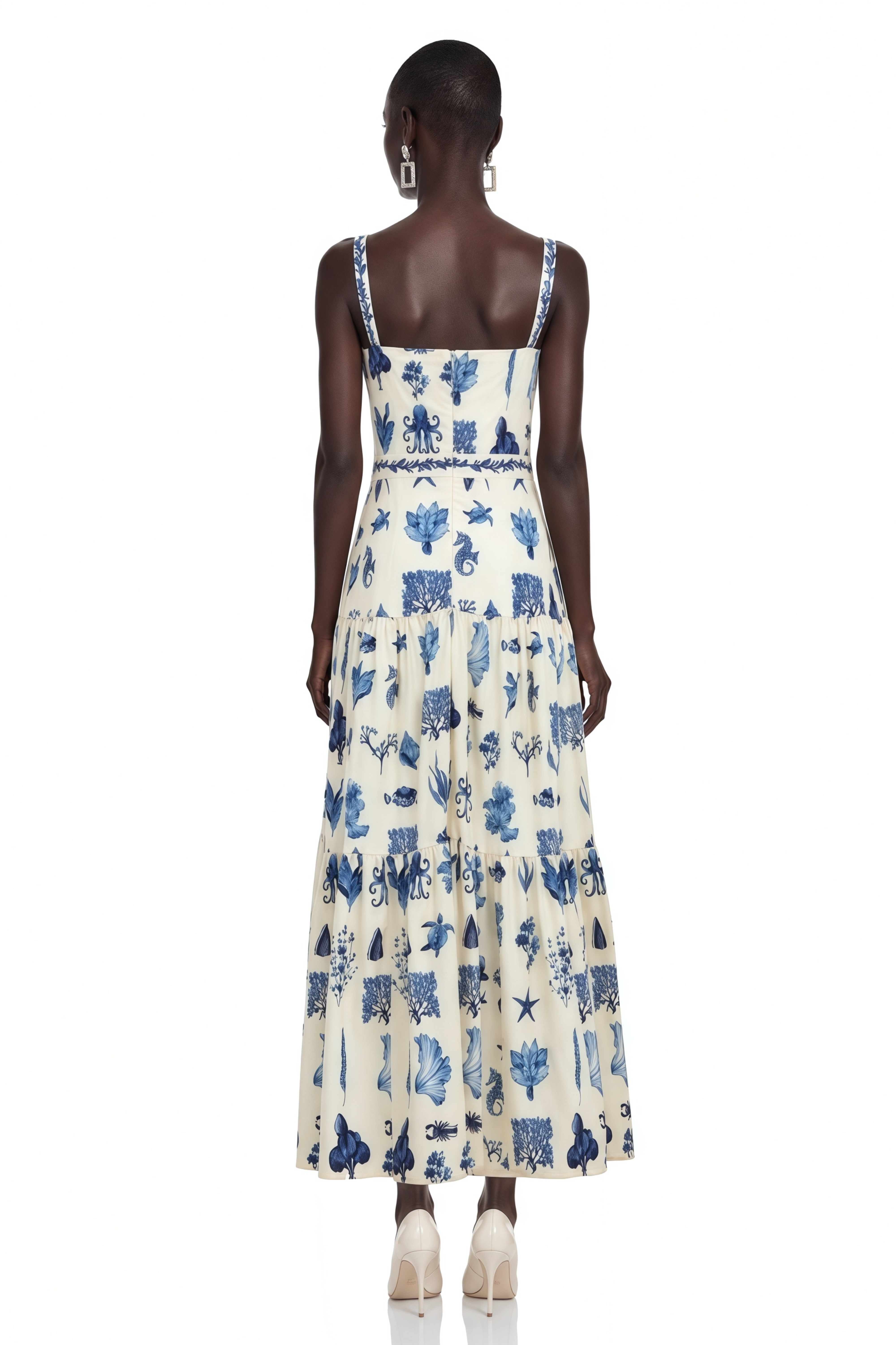 Delilah Blue Floral Print Midi Dress with Spaghetti Straps