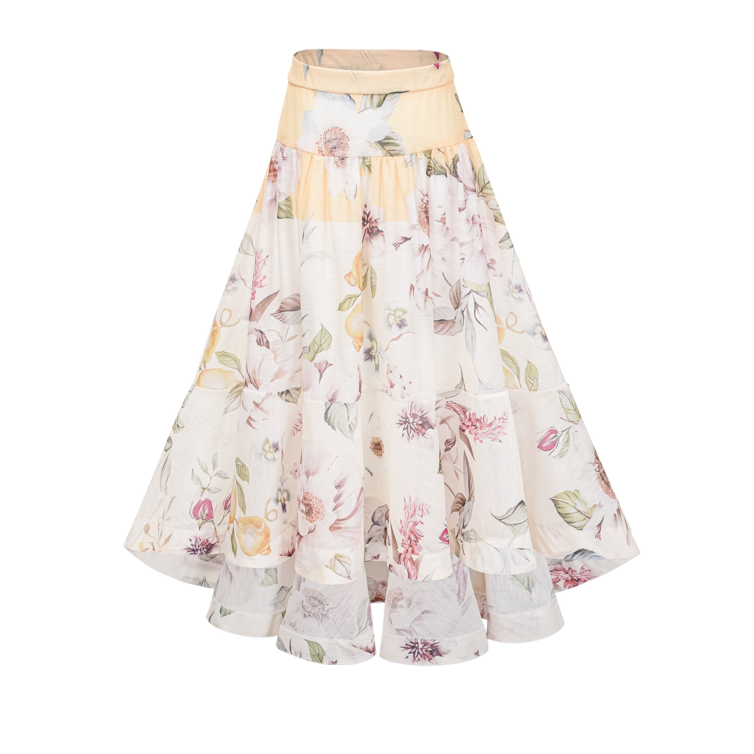Dilek Yellow Floral Blouse & Asymmetrical Skirt Set