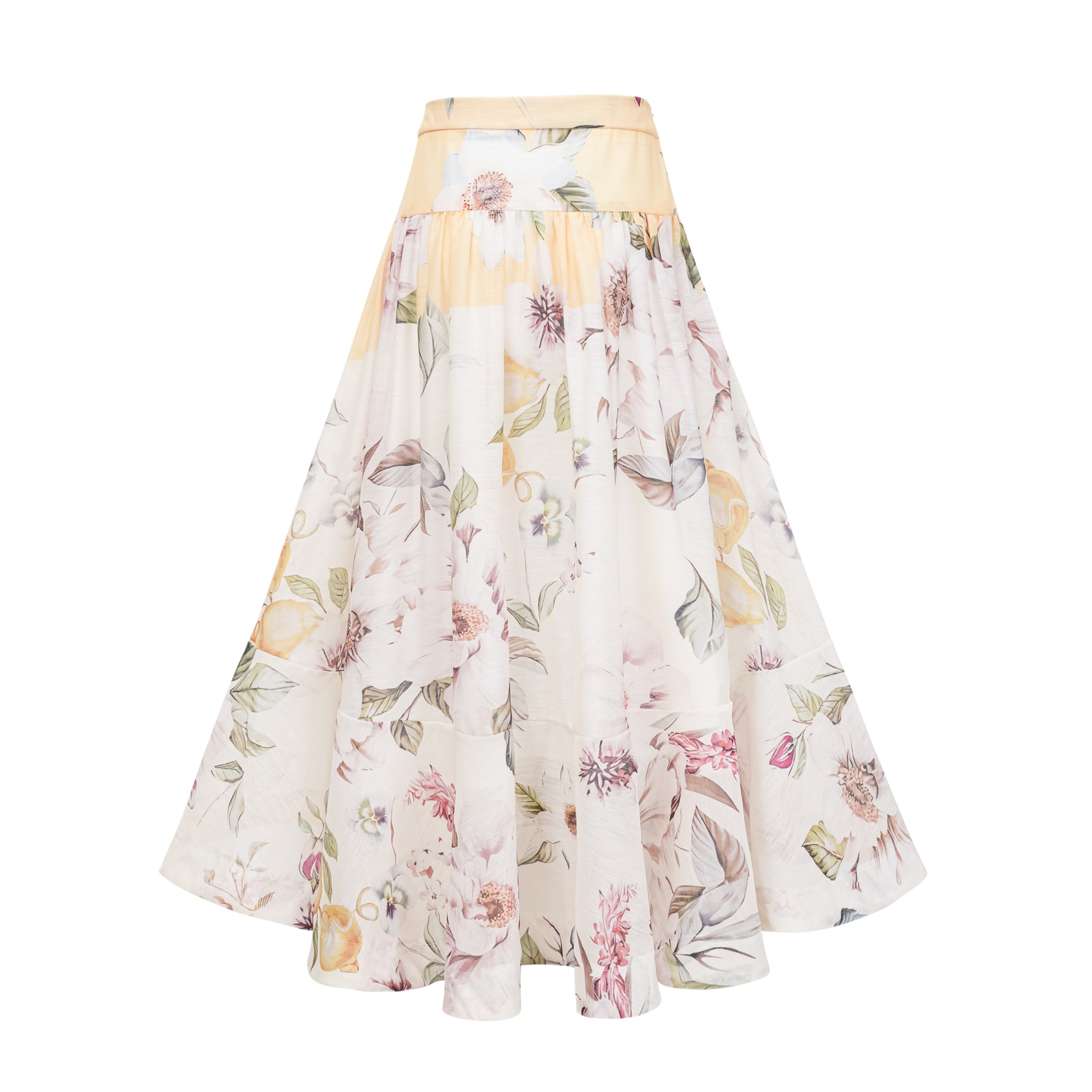 Dilek Yellow Floral Blouse & Asymmetrical Skirt Set