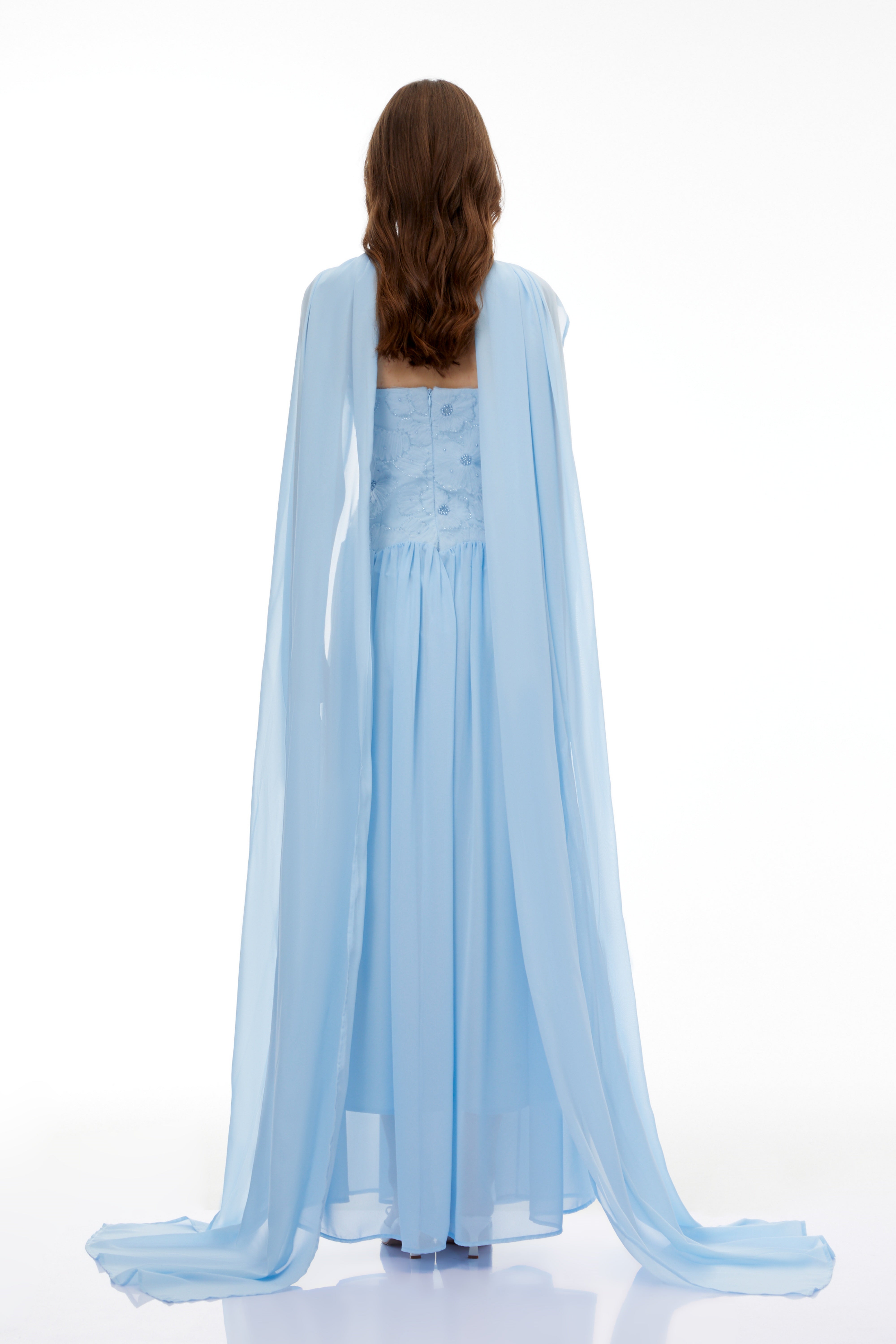 Dobromila Blue Floral Embroidered Pleated Maxi Dress (Final Sale-US Only)