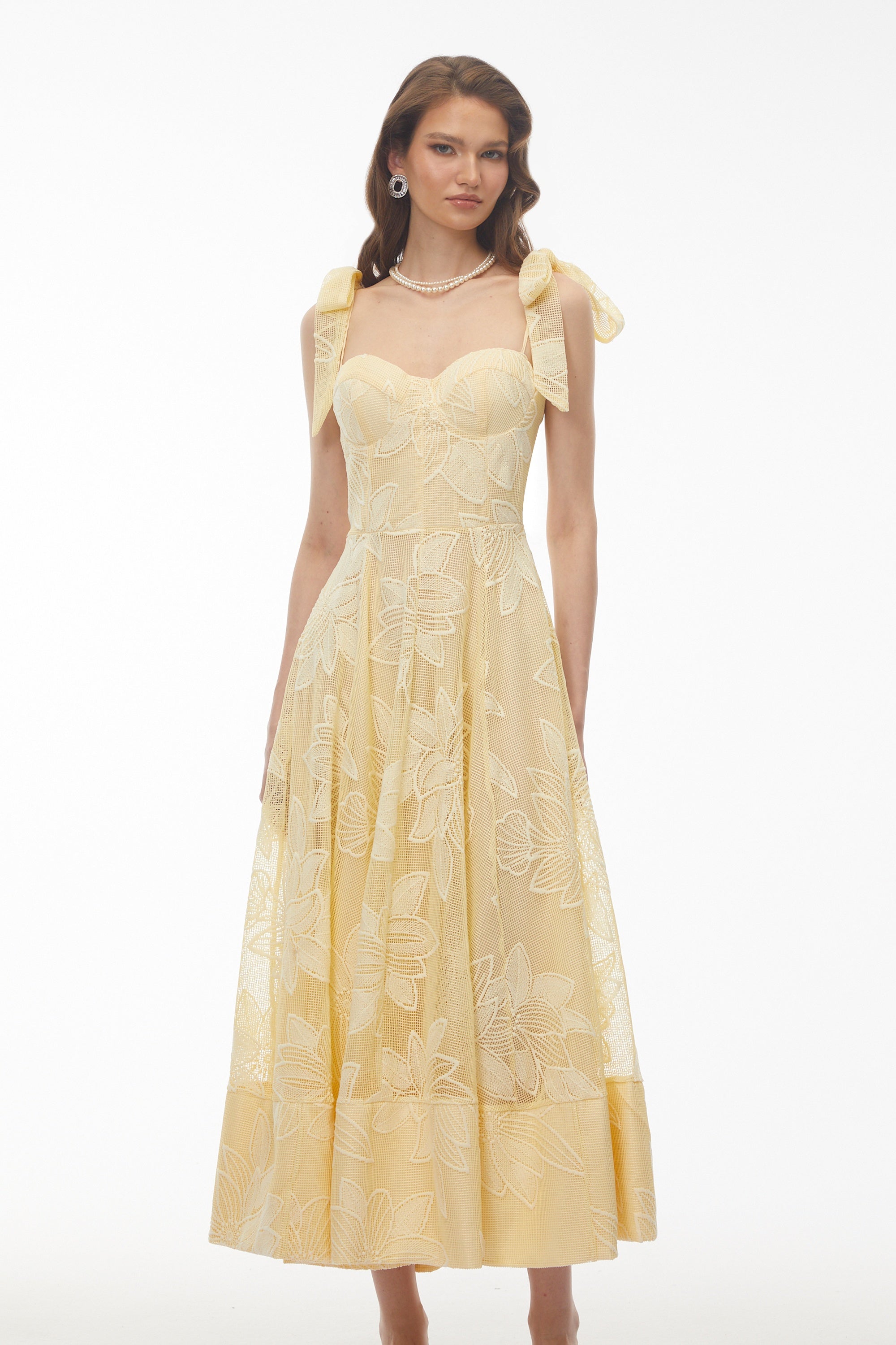Doris Butter Yellow Sweetheart Floral Embroidered Maxi Dress (Final Sale-US Only)