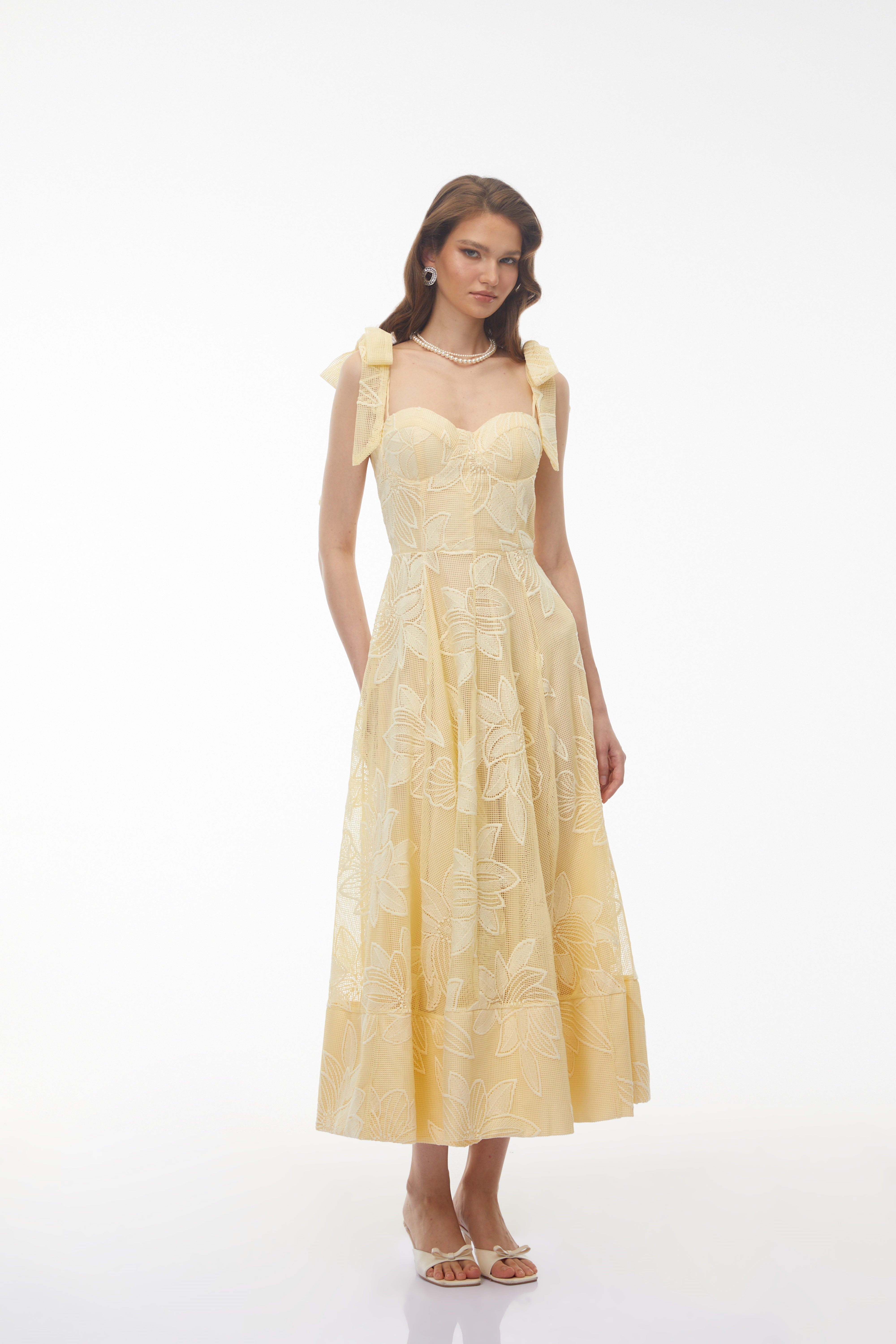 Doris Butter Yellow Sweetheart Floral Embroidered Maxi Dress (Final Sale-US Only)