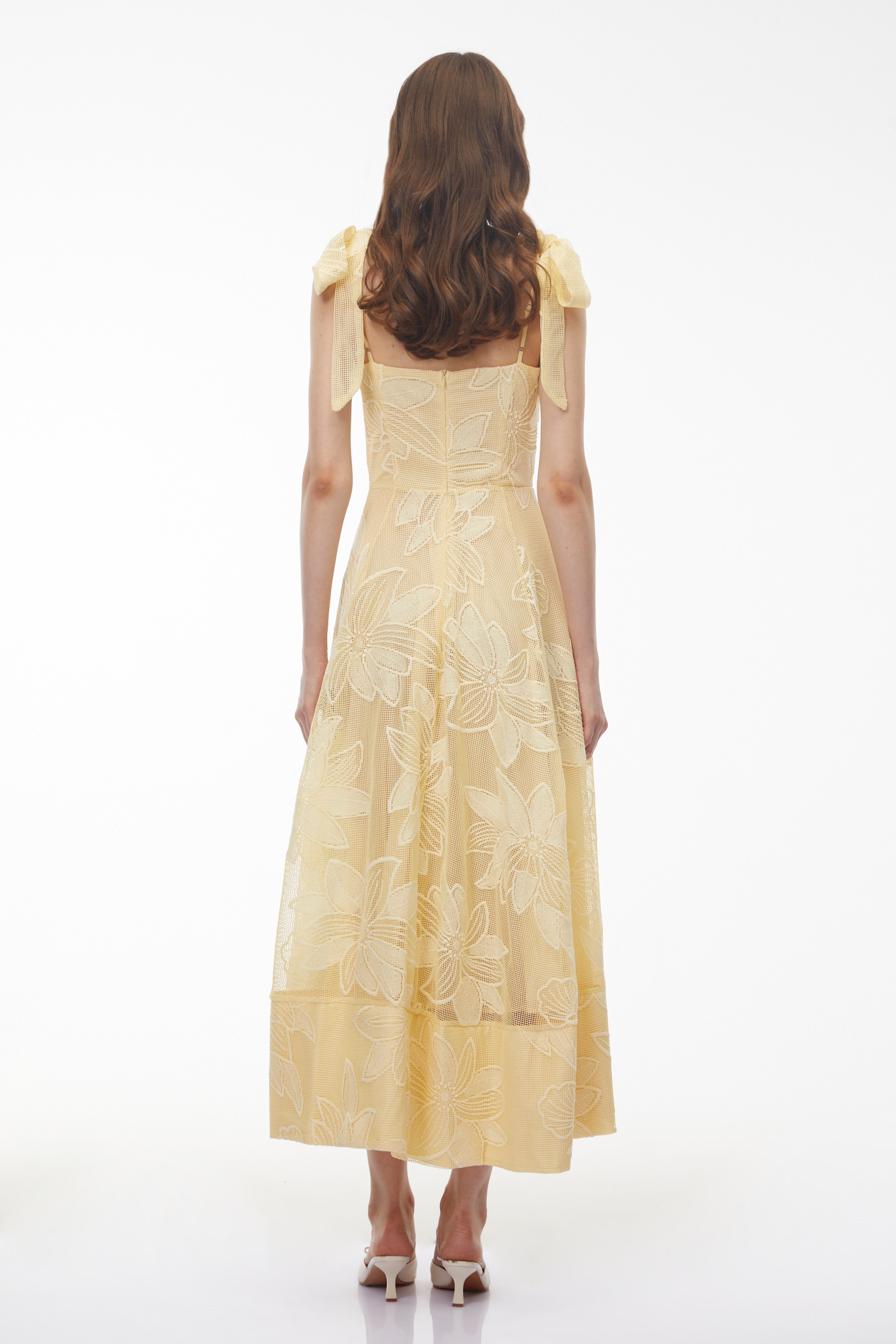 Doris Butter Yellow Sweetheart Floral Embroidered Maxi Dress (Final Sale-US Only)