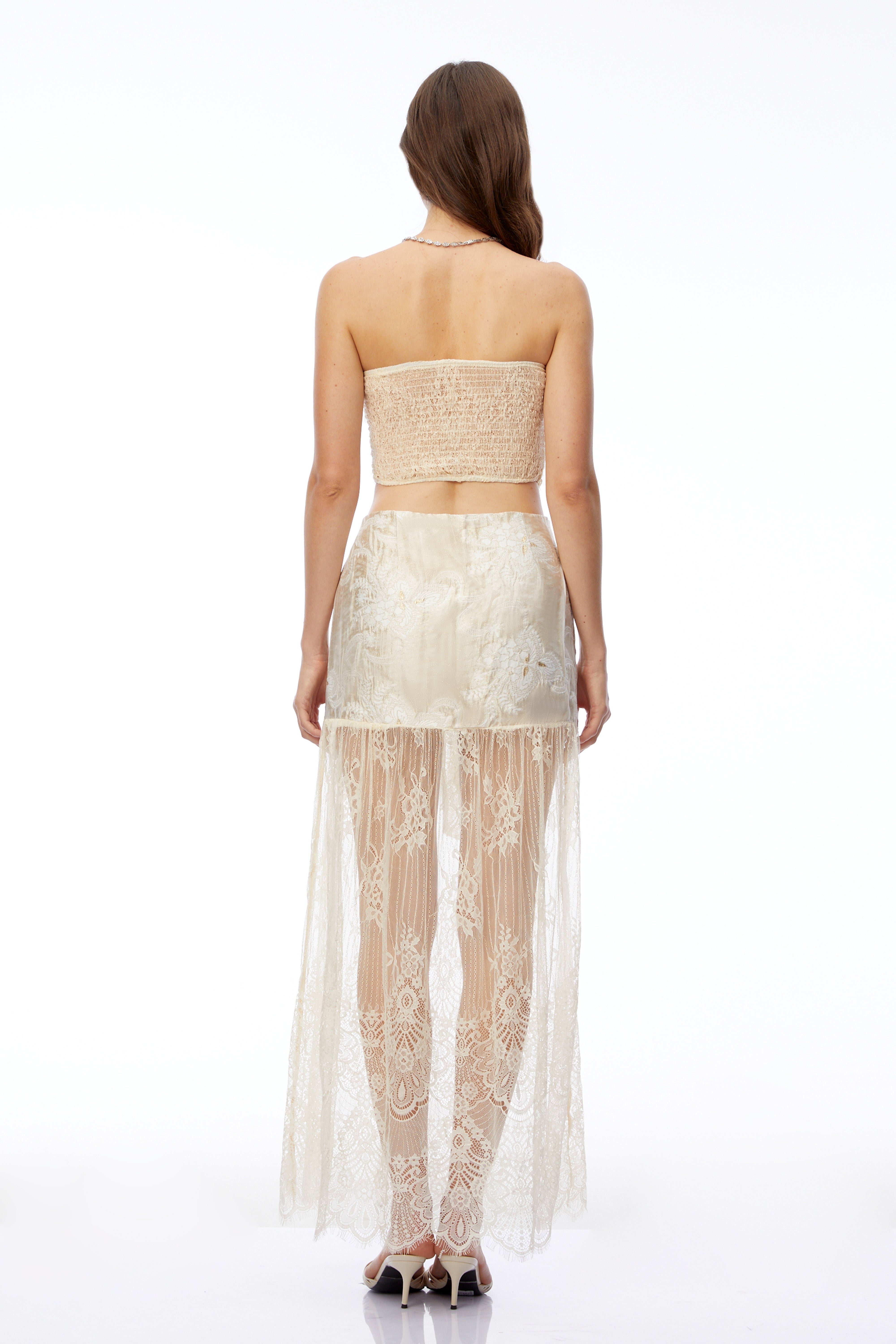 Dove Ivory Lace Bustier Top & Skirt Set with Bow