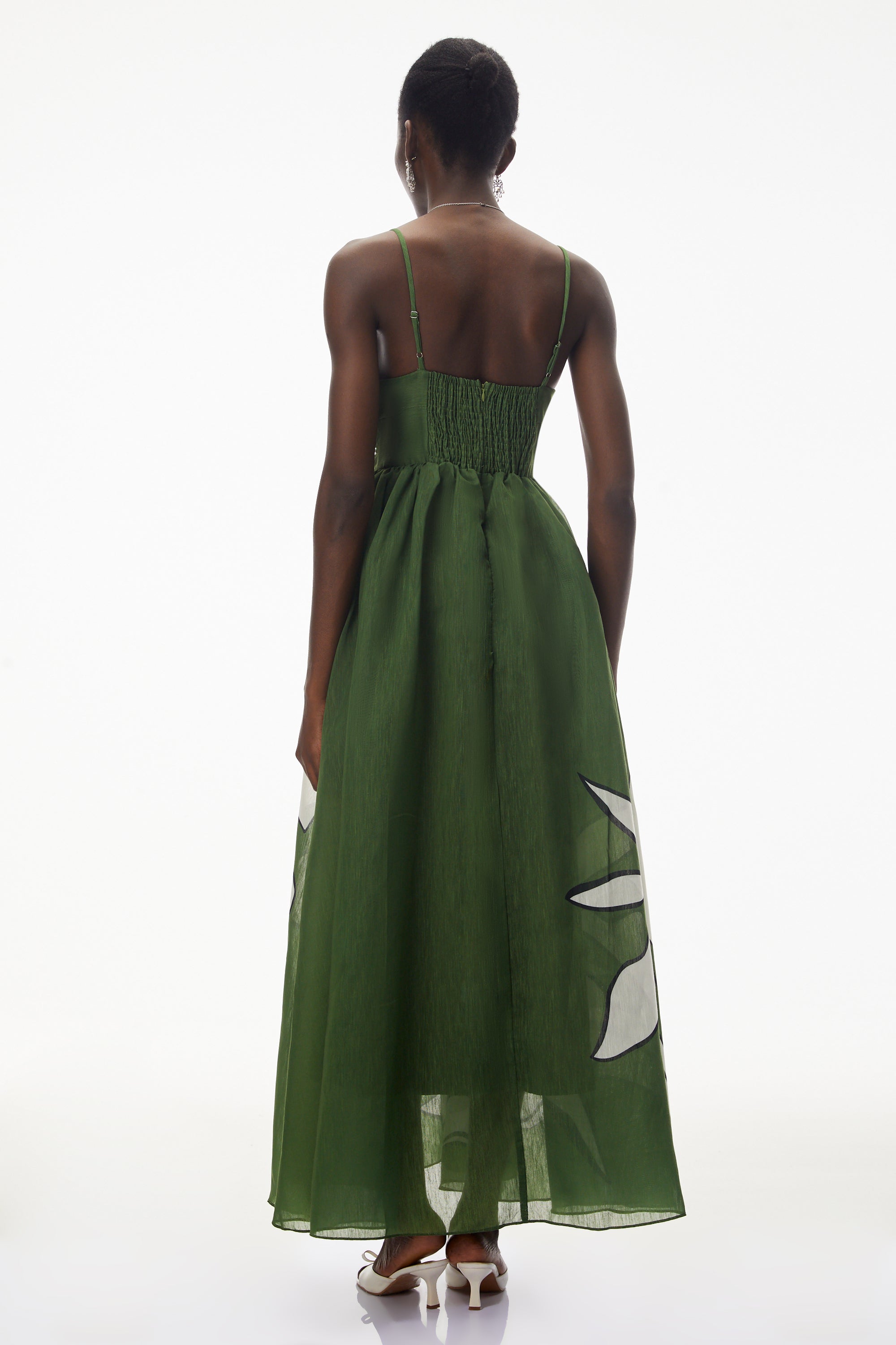 Dryope Emerald Green Plunge Neck Ruched Maxi Dress (Final Sale-US Only)