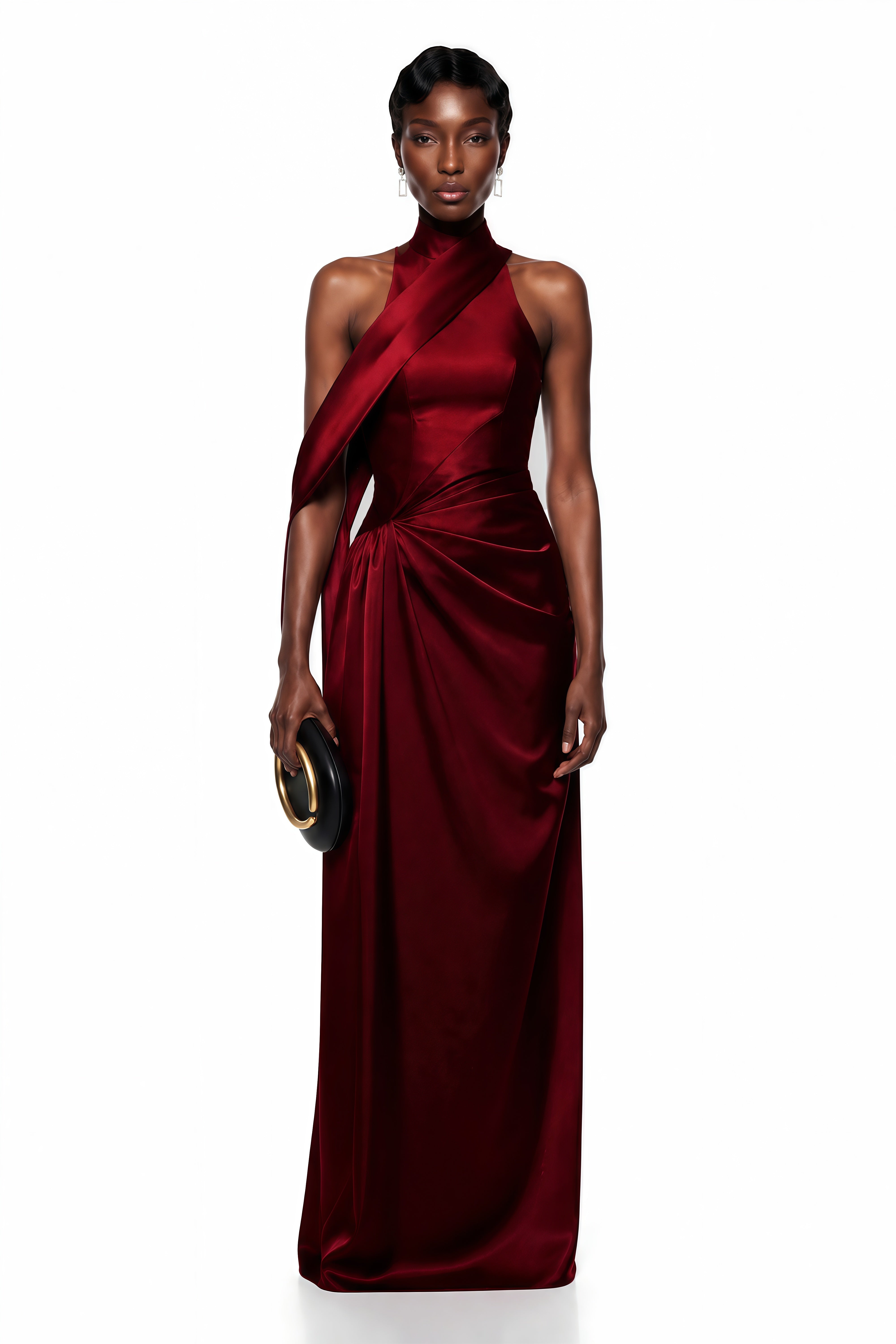 Dryope Red Halterneck Asymmetrical Maxi Dress (Final Sale-US Only)