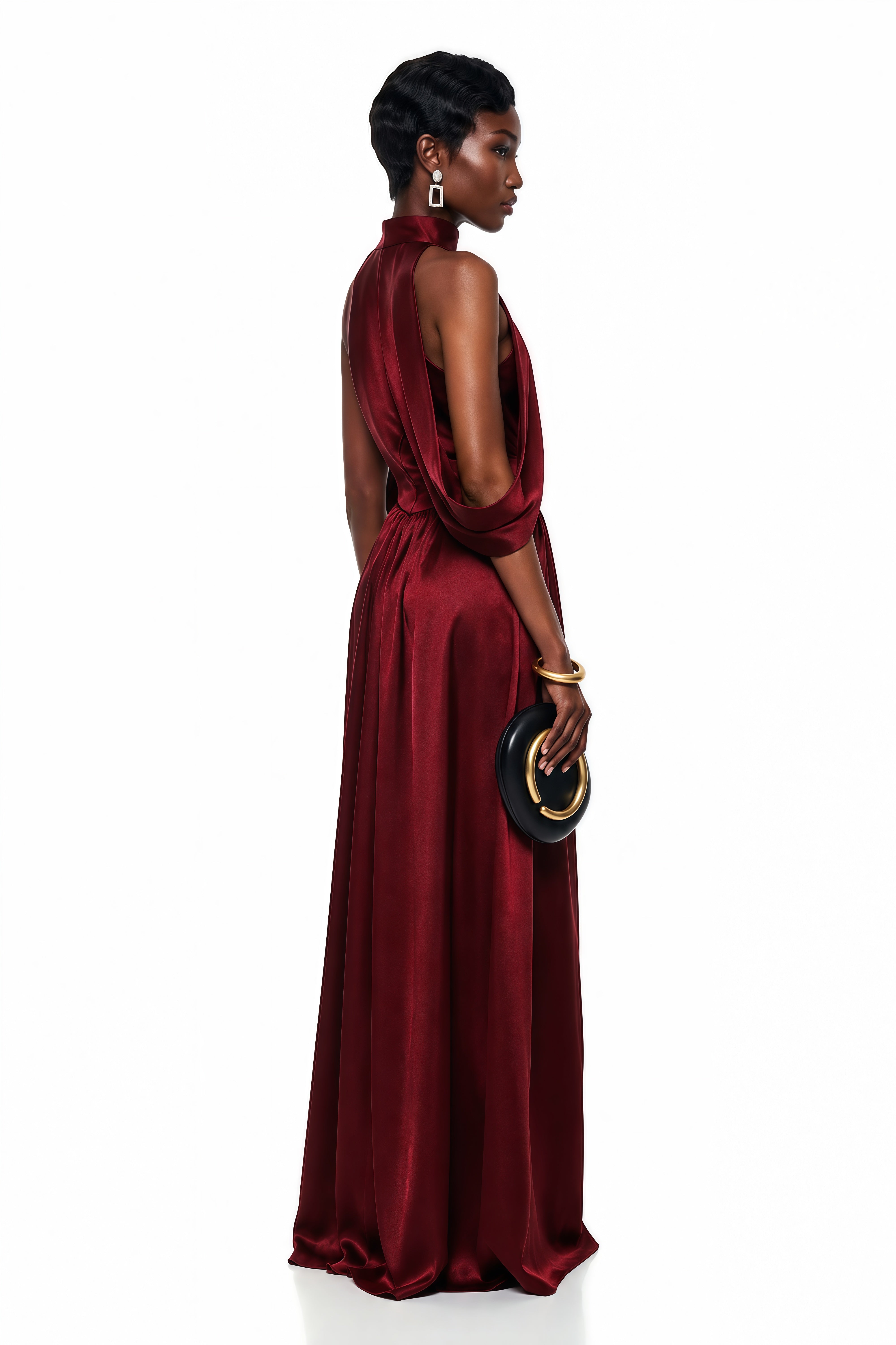 Dryope Red Halterneck Asymmetrical Maxi Dress (Final Sale-US Only)