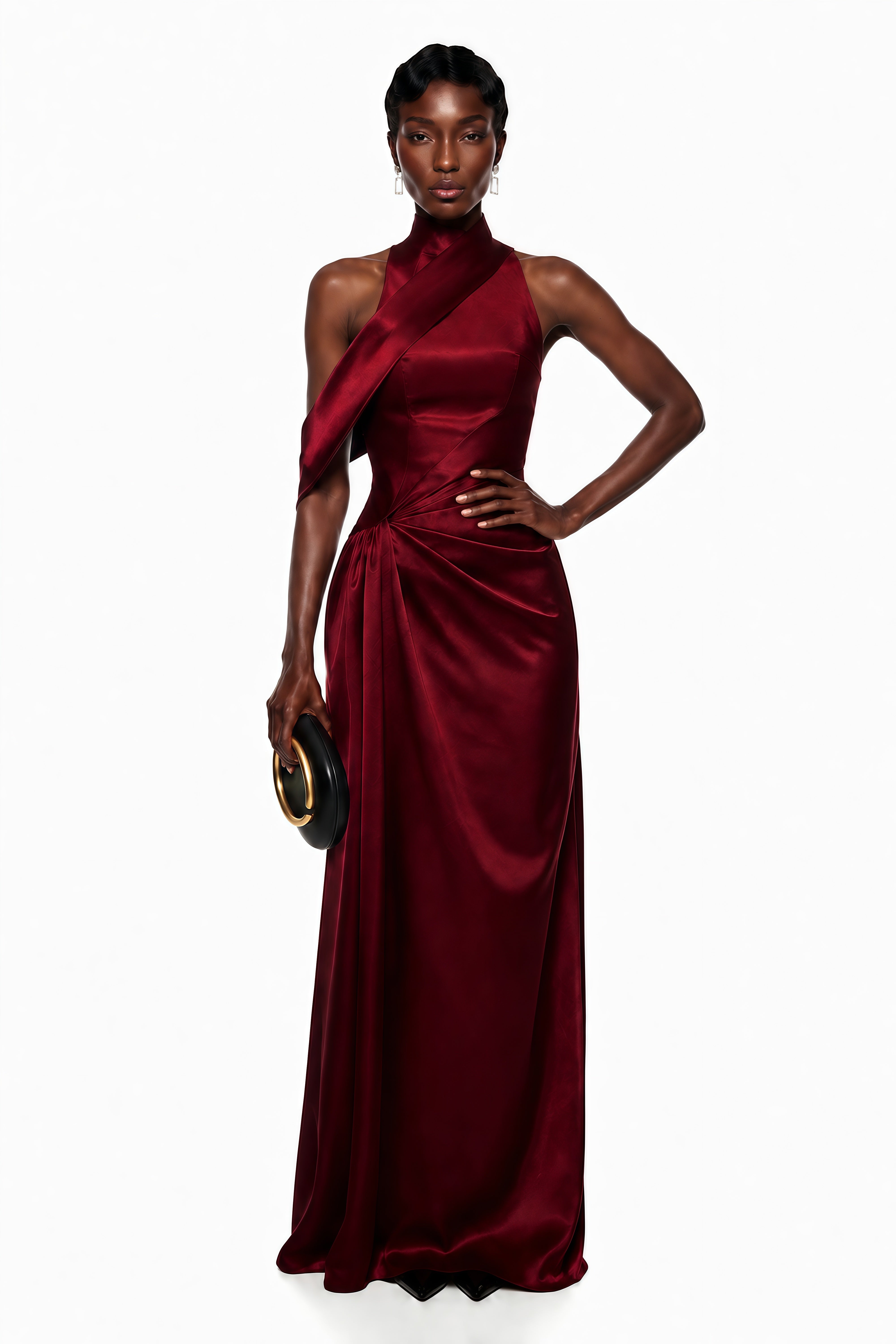 Dryope Red Halterneck Asymmetrical Maxi Dress (Final Sale-US Only)