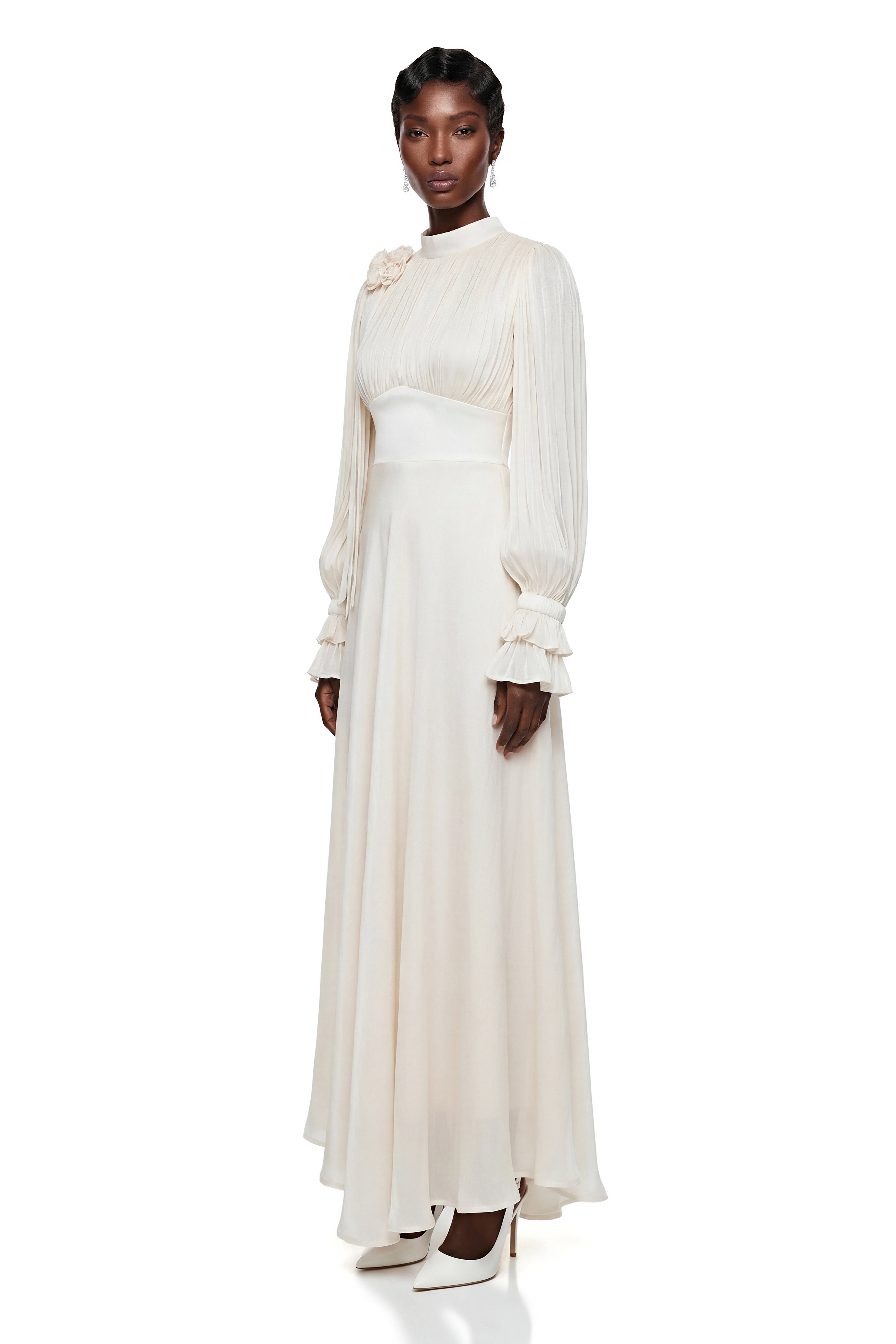 Egeria Cream Ruched Satin Maxi Dress