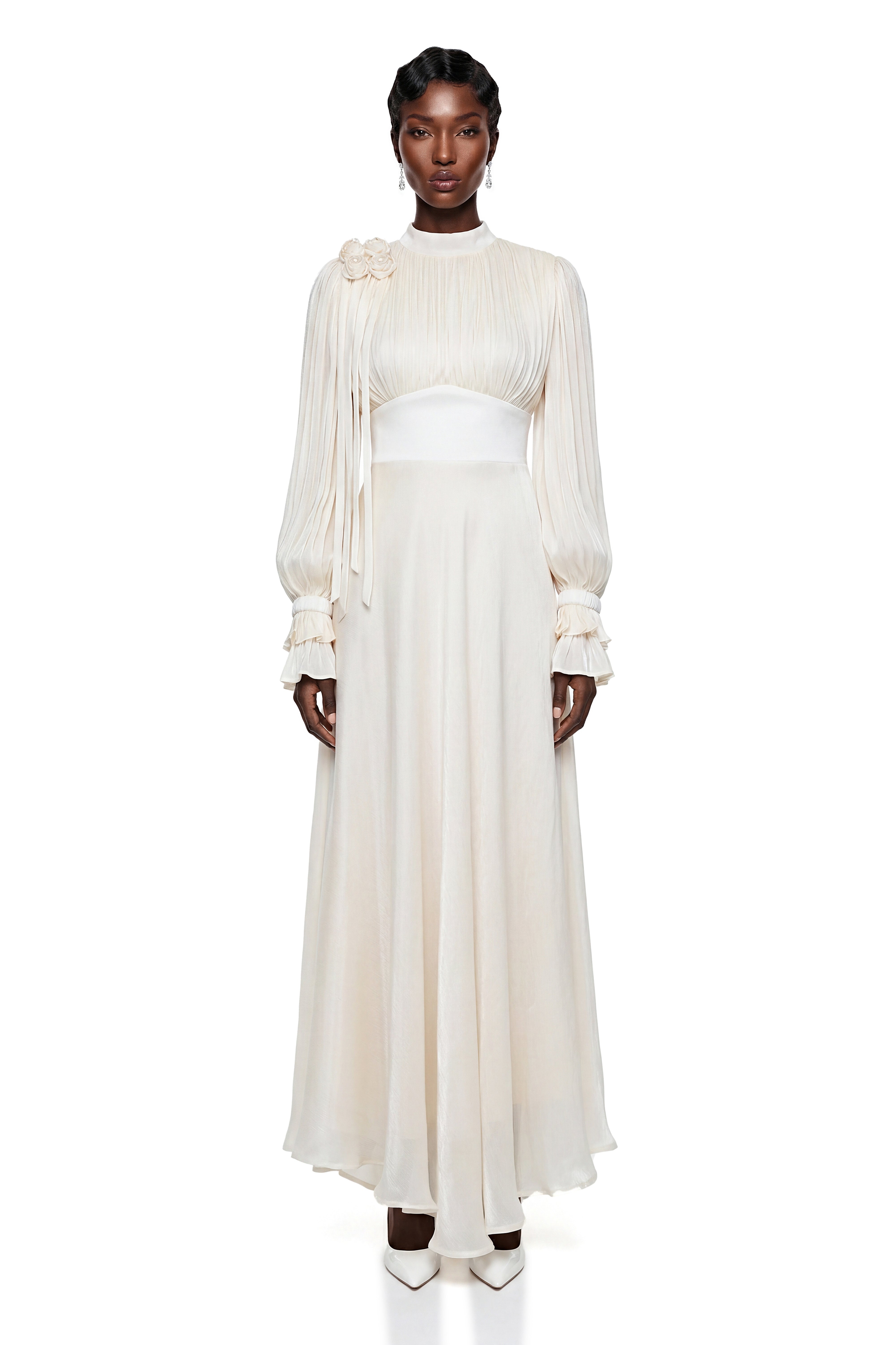 Egeria Cream Ruched Satin Maxi Dress