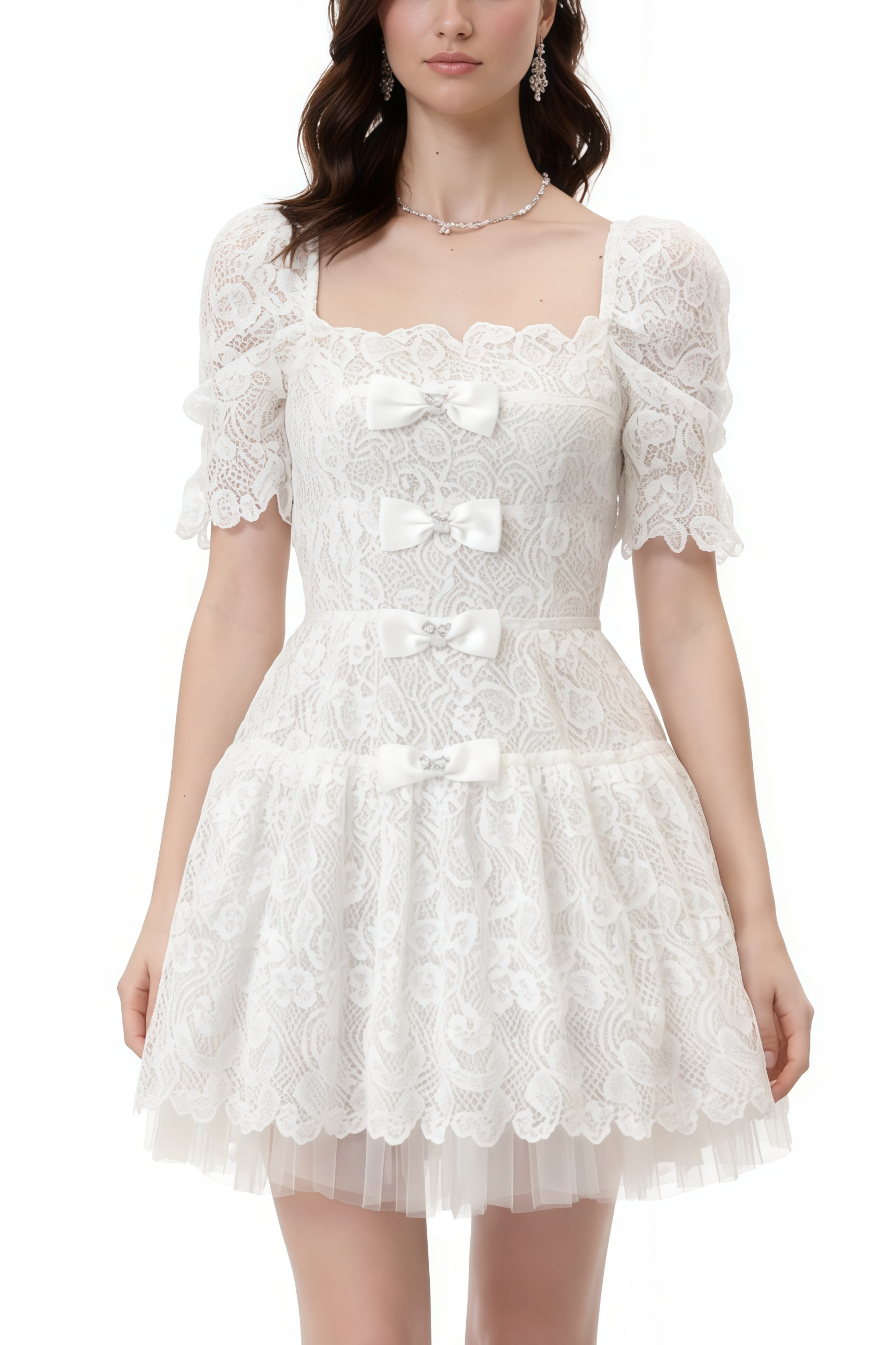 Elara White Lace Mini Dress with Embellishment (Final Sale)