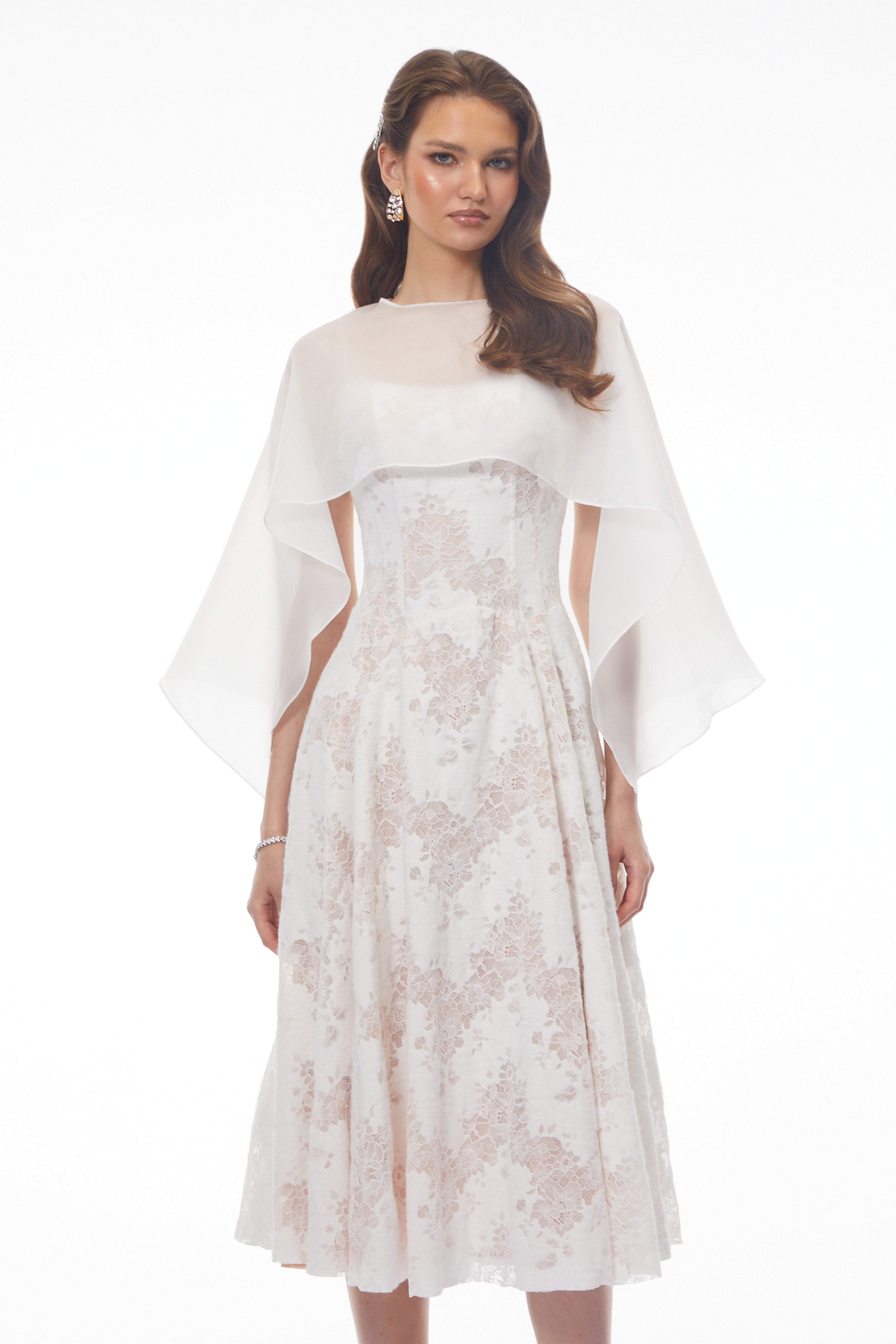 Elena White Sleeveless Lace Midi Dress