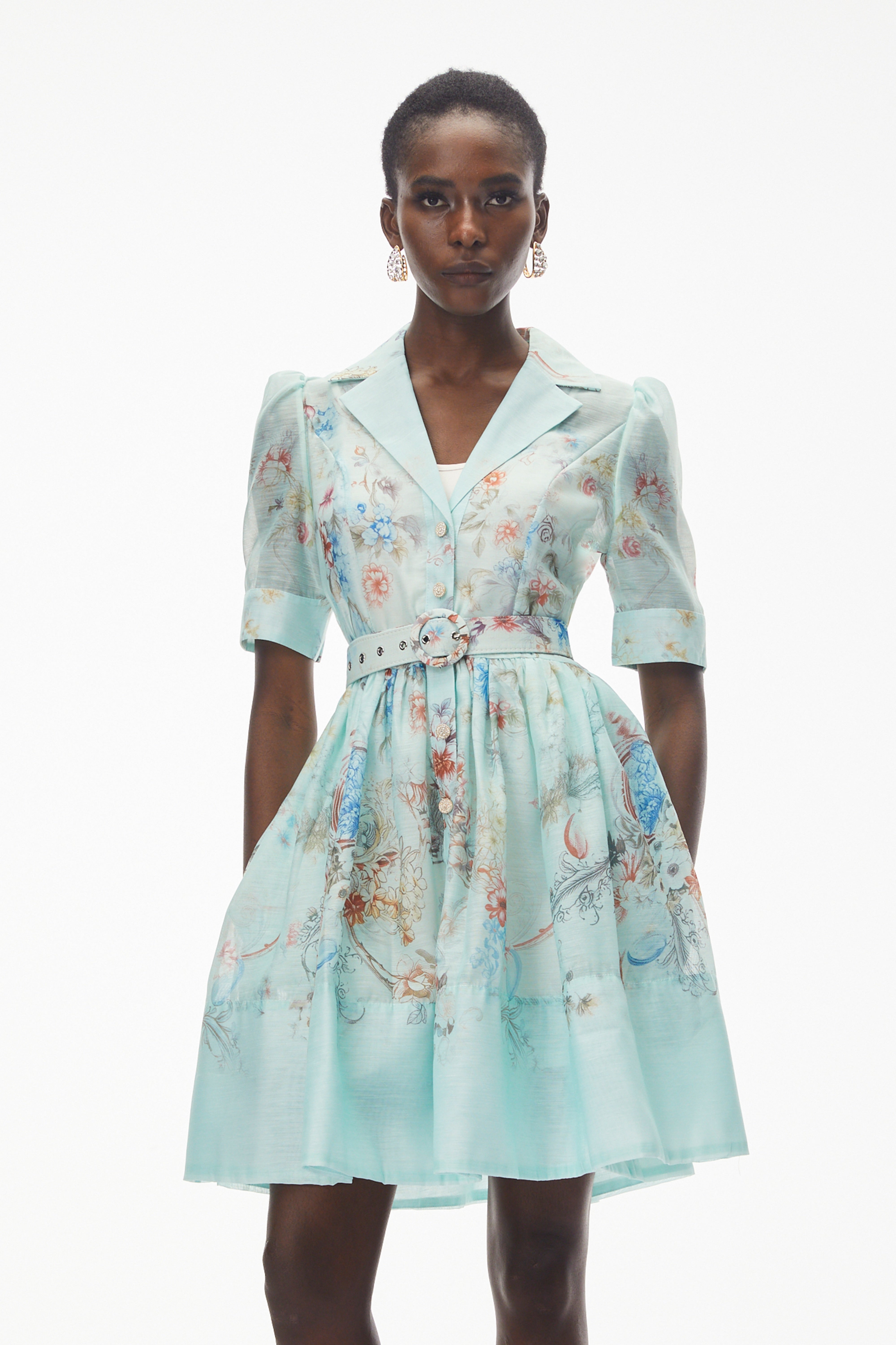 Elisheva Mint Green Floral Print Mini Dress (Final Sale-US Only)