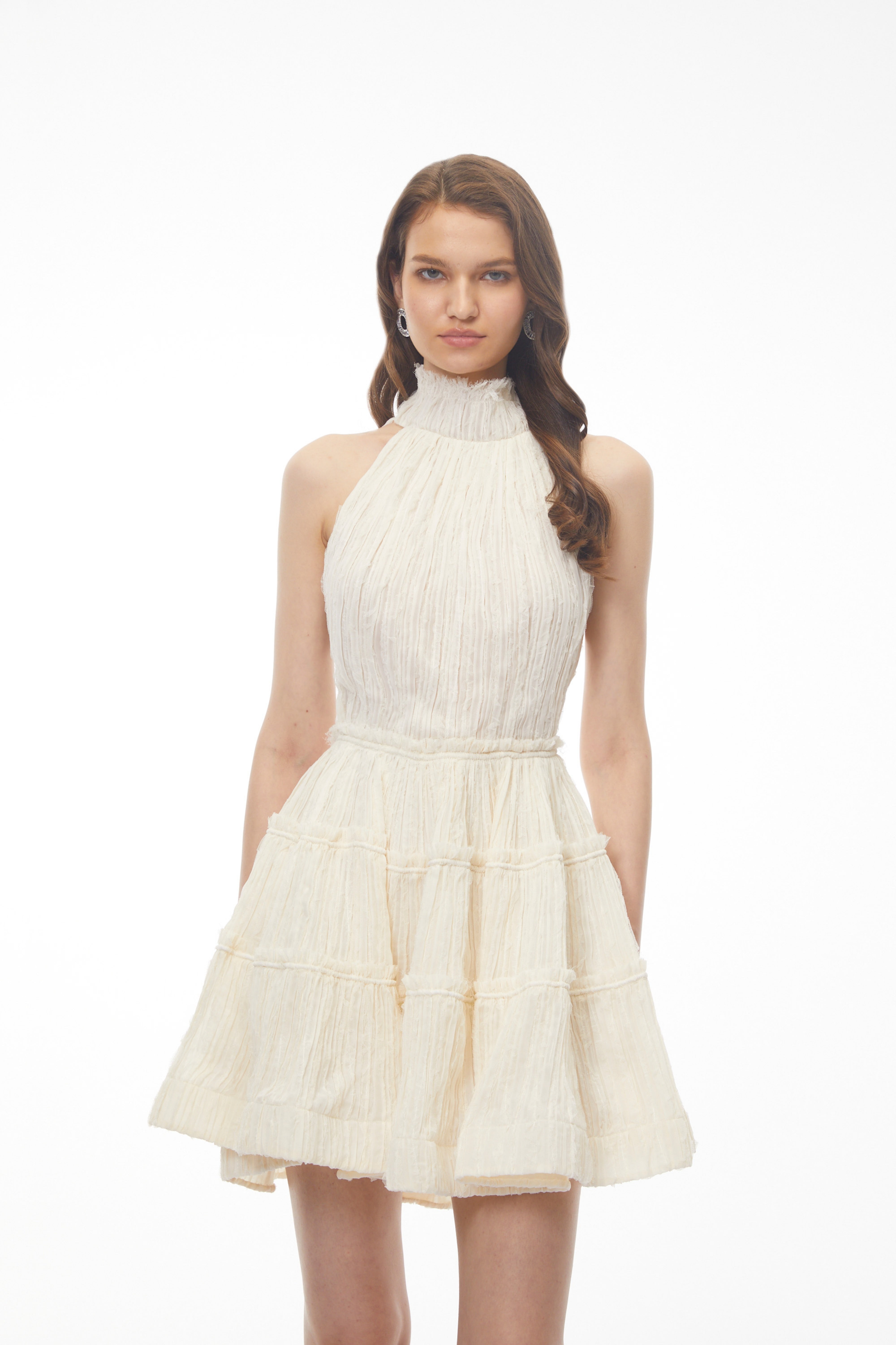 Elizabeth White Halterneck Frilled Mini Dress (Final Sale)