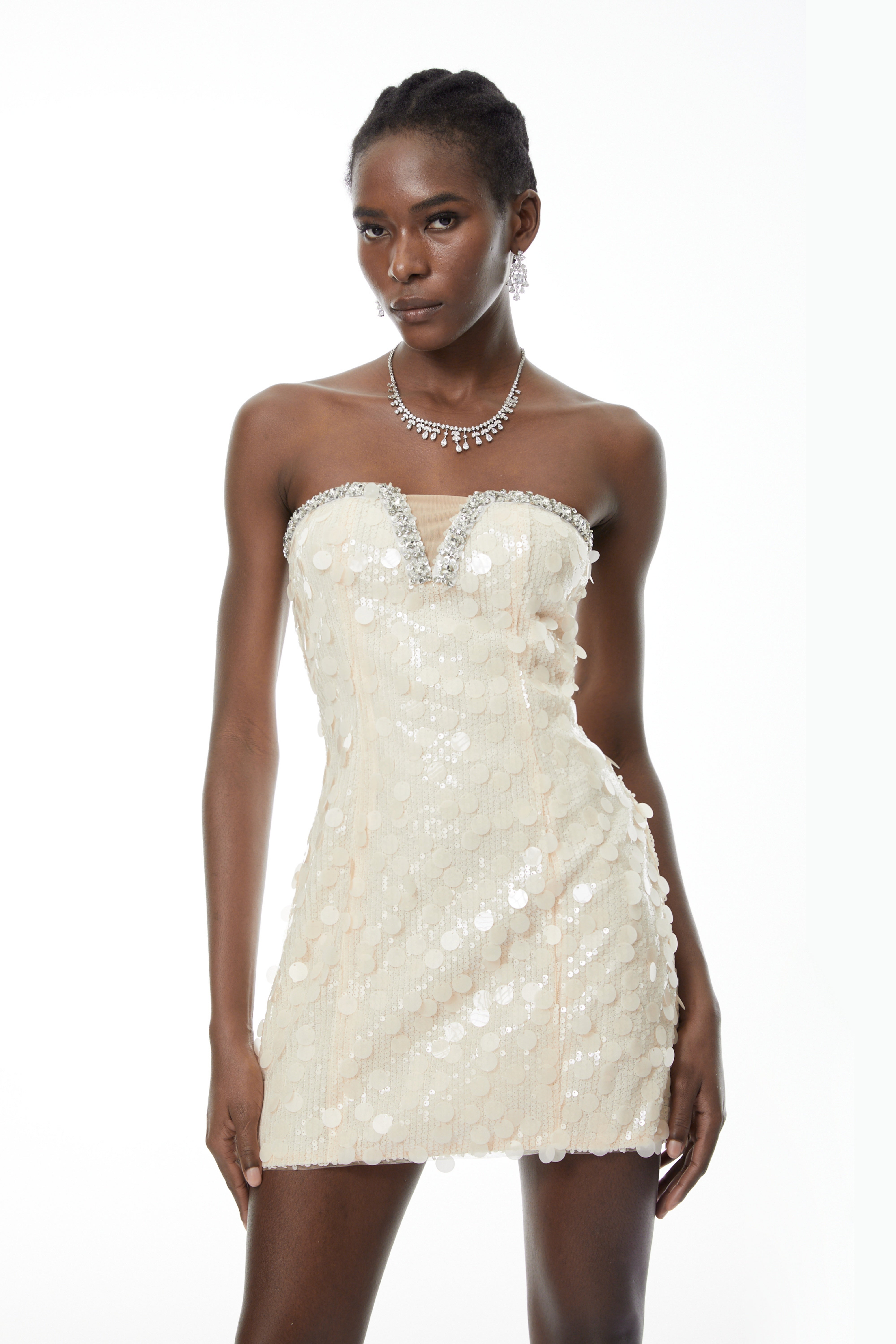 Mini-robe Elliana blanc crème à paillettes