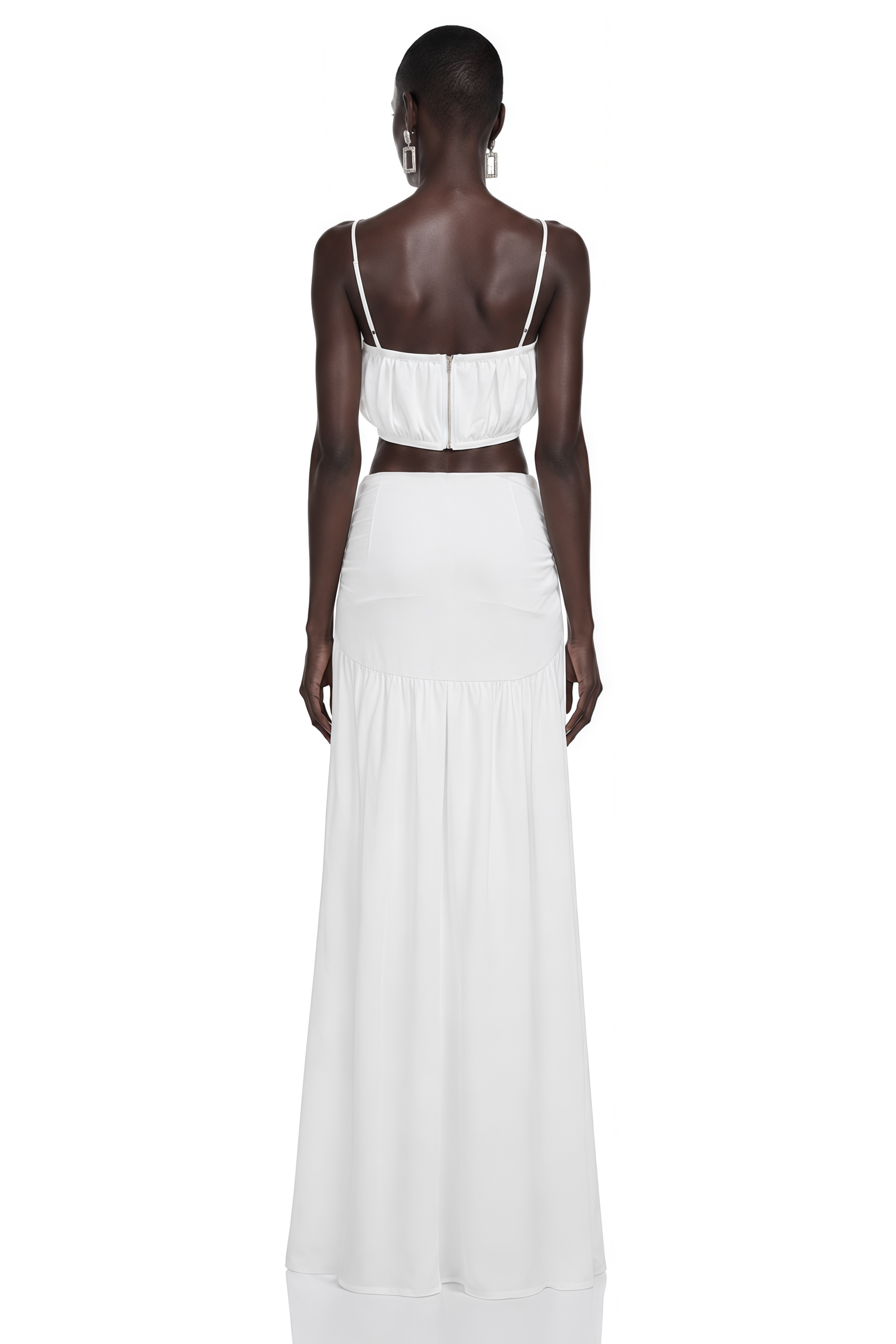 Elodie White Ruched Crop Top & Draped Skirt Set