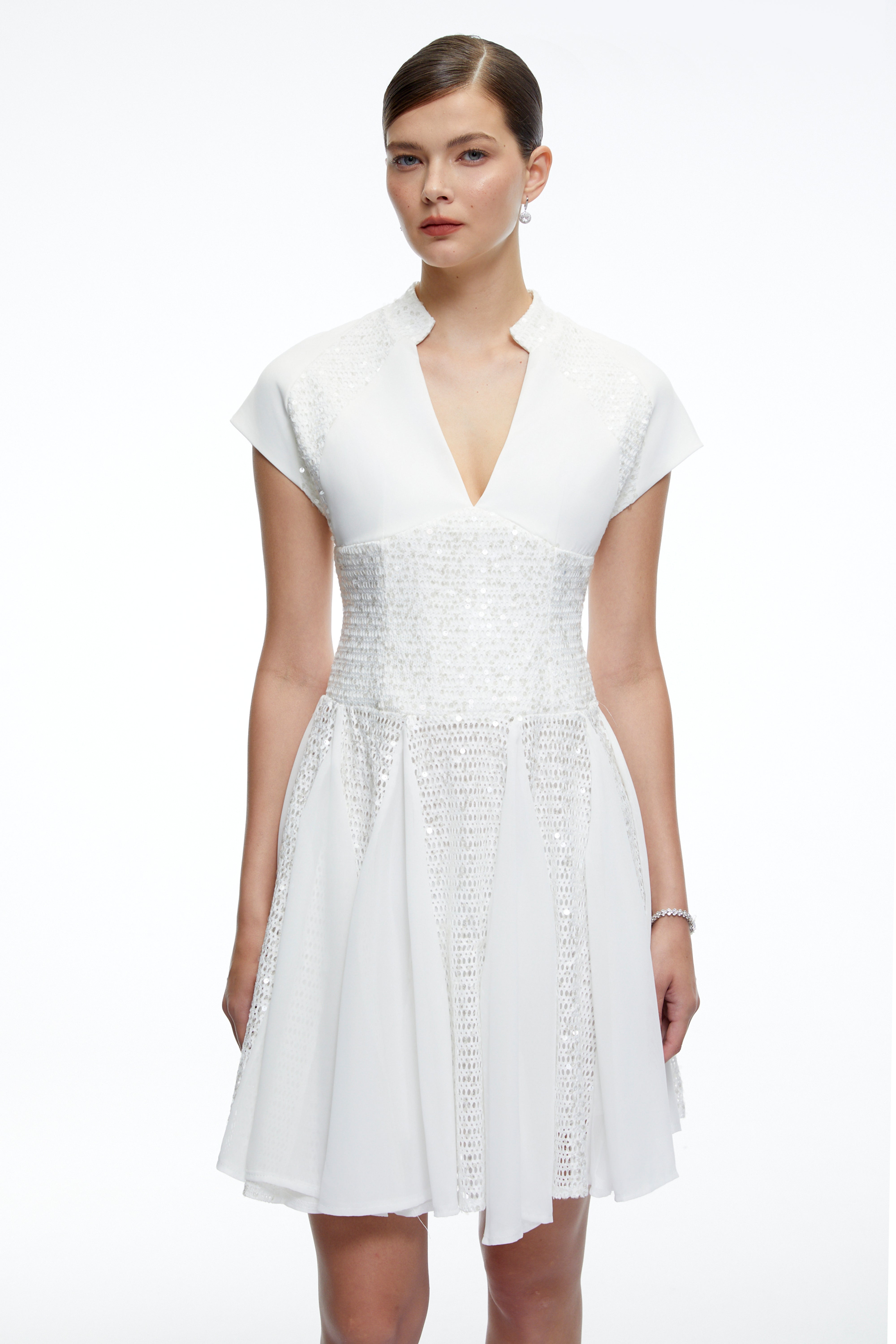 Elowen White Sequin Tulle Mini Dress