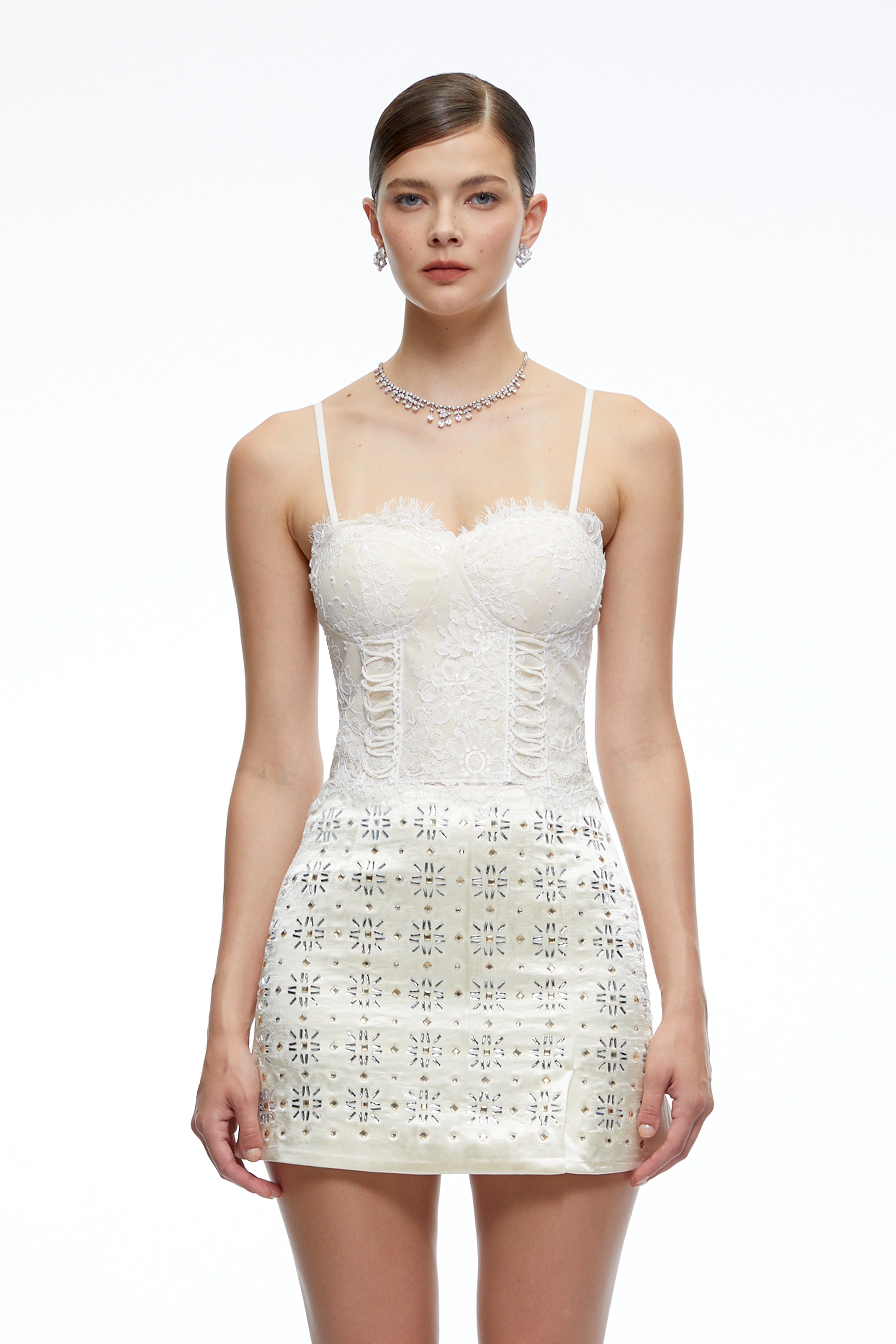 Haut bustier en dentelle à motif floral « Emma » - Couleur neutre