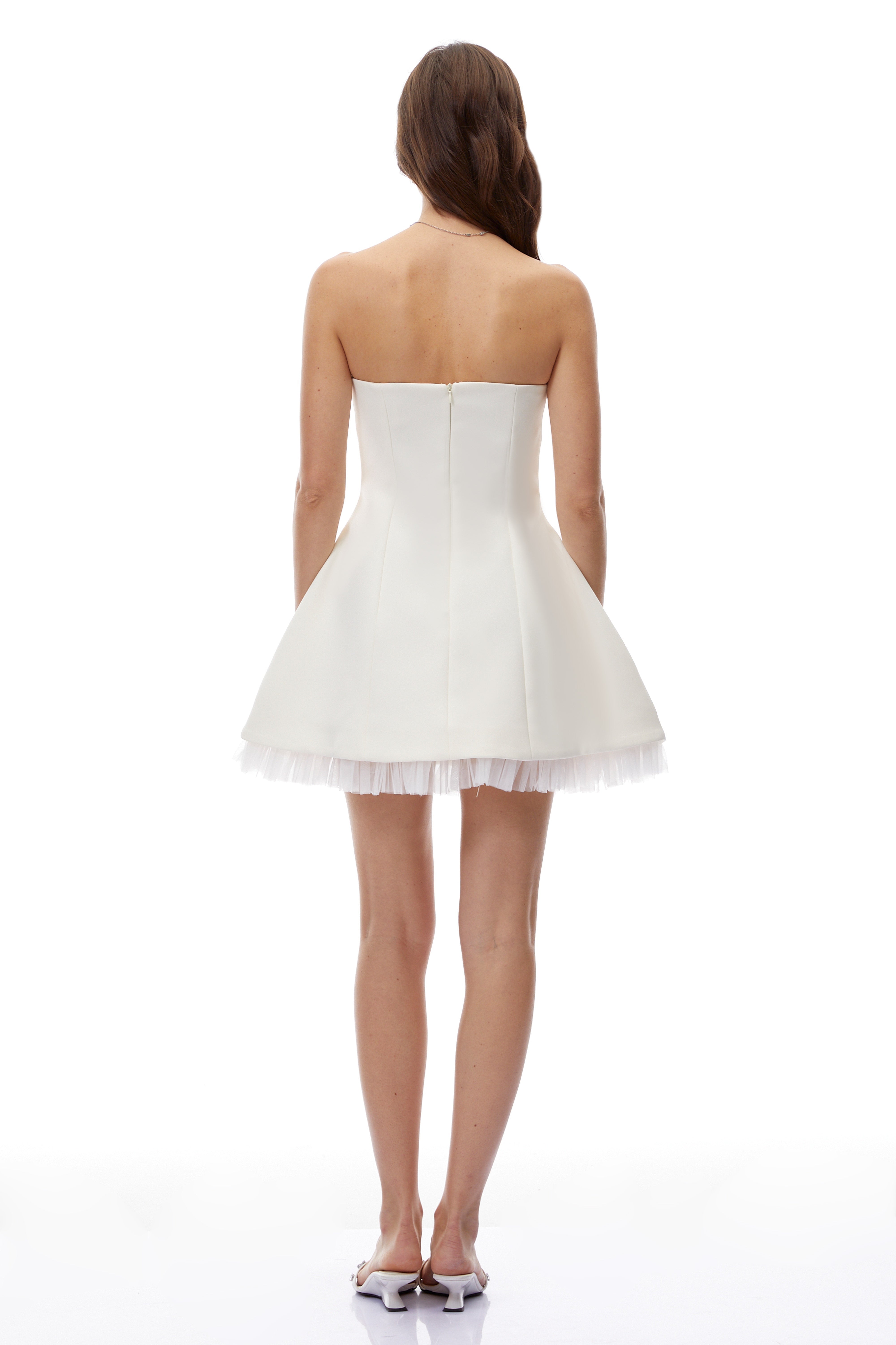 Enid White Strapless Rhinestone Mini Dress with Bow