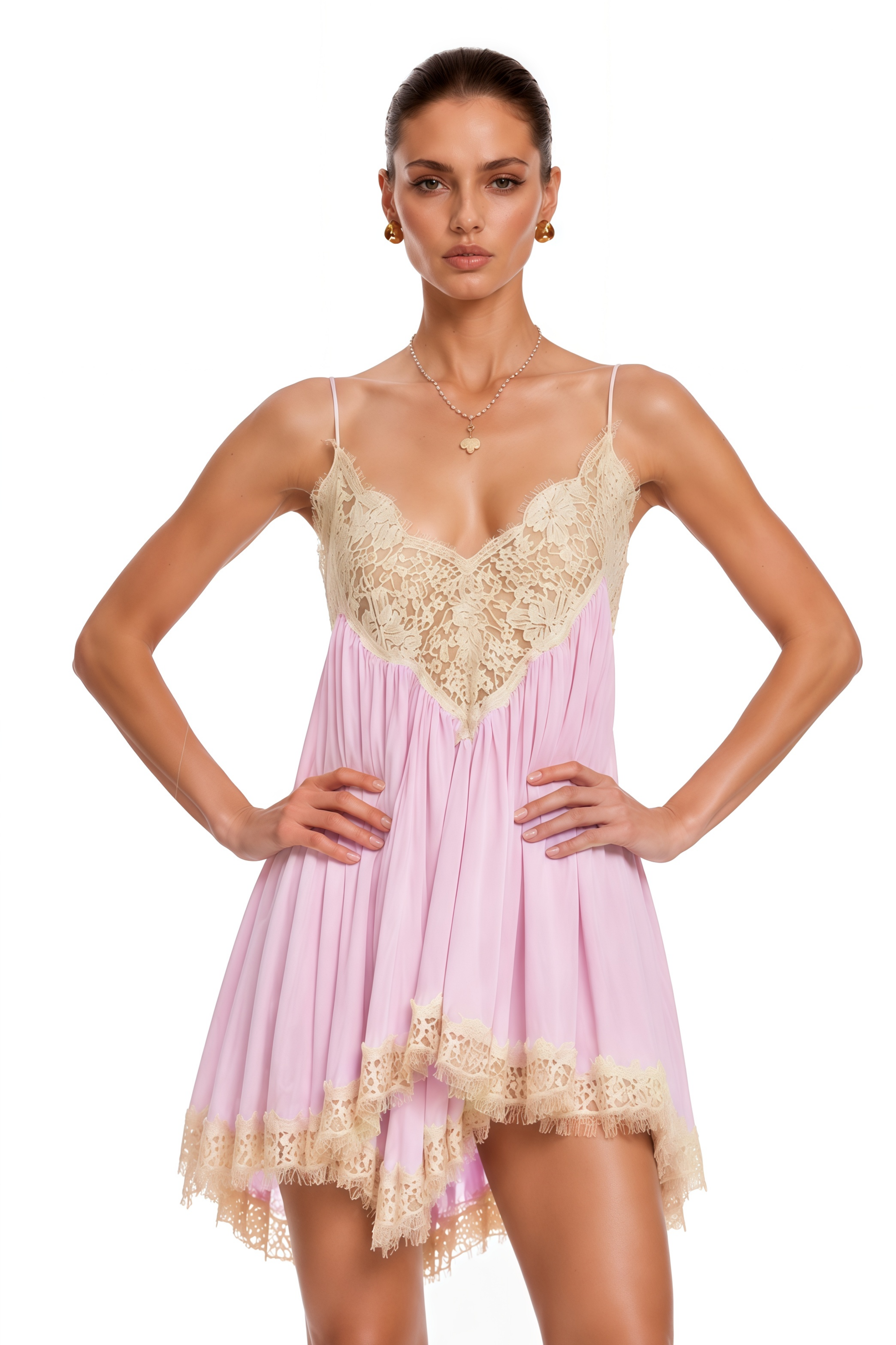 Esme Pink Ruffled Top & Shorts Set with Lace Trim