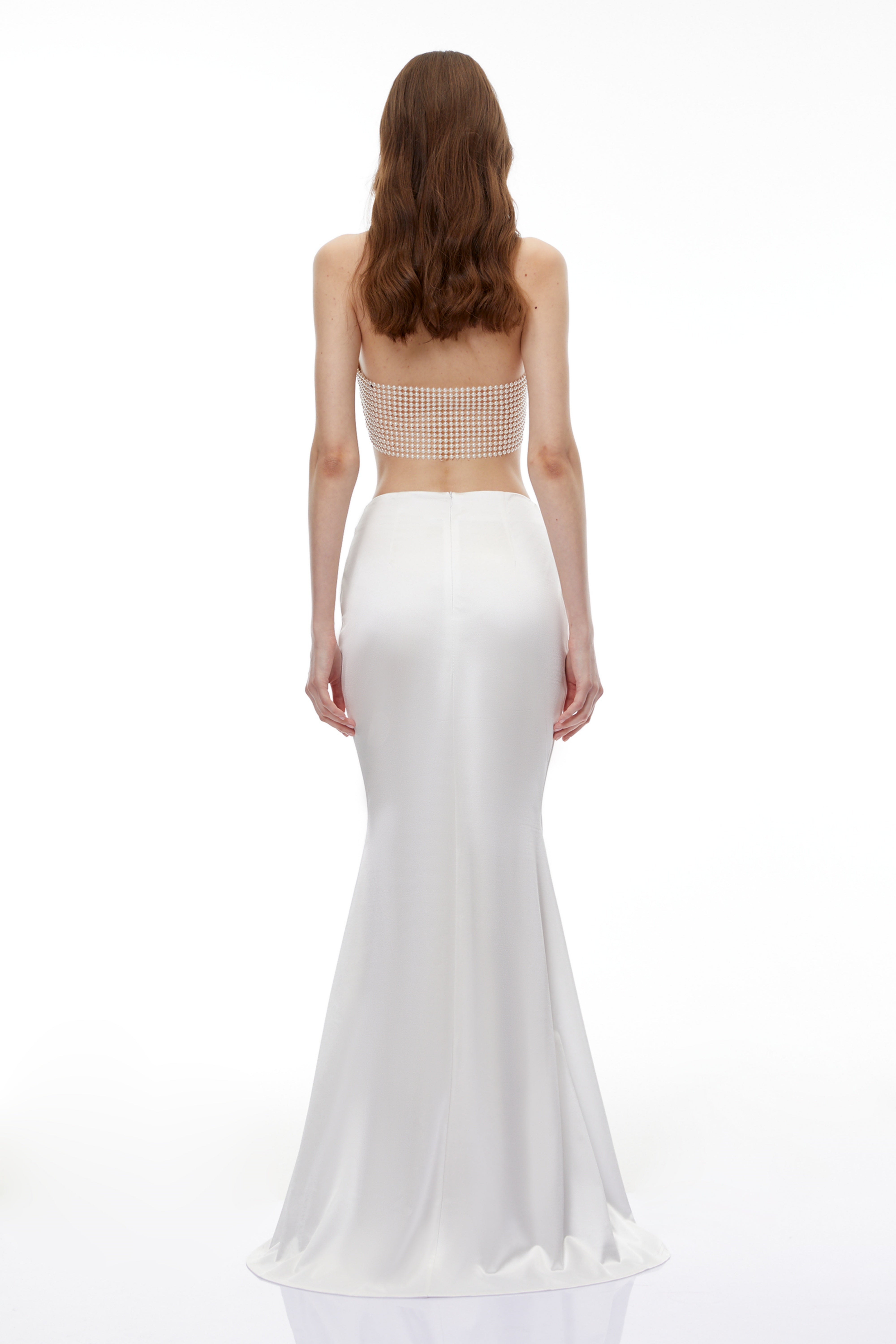 Eupraxia White Crystal Embellished Top & Skirt Set (Final Sale-US Only)