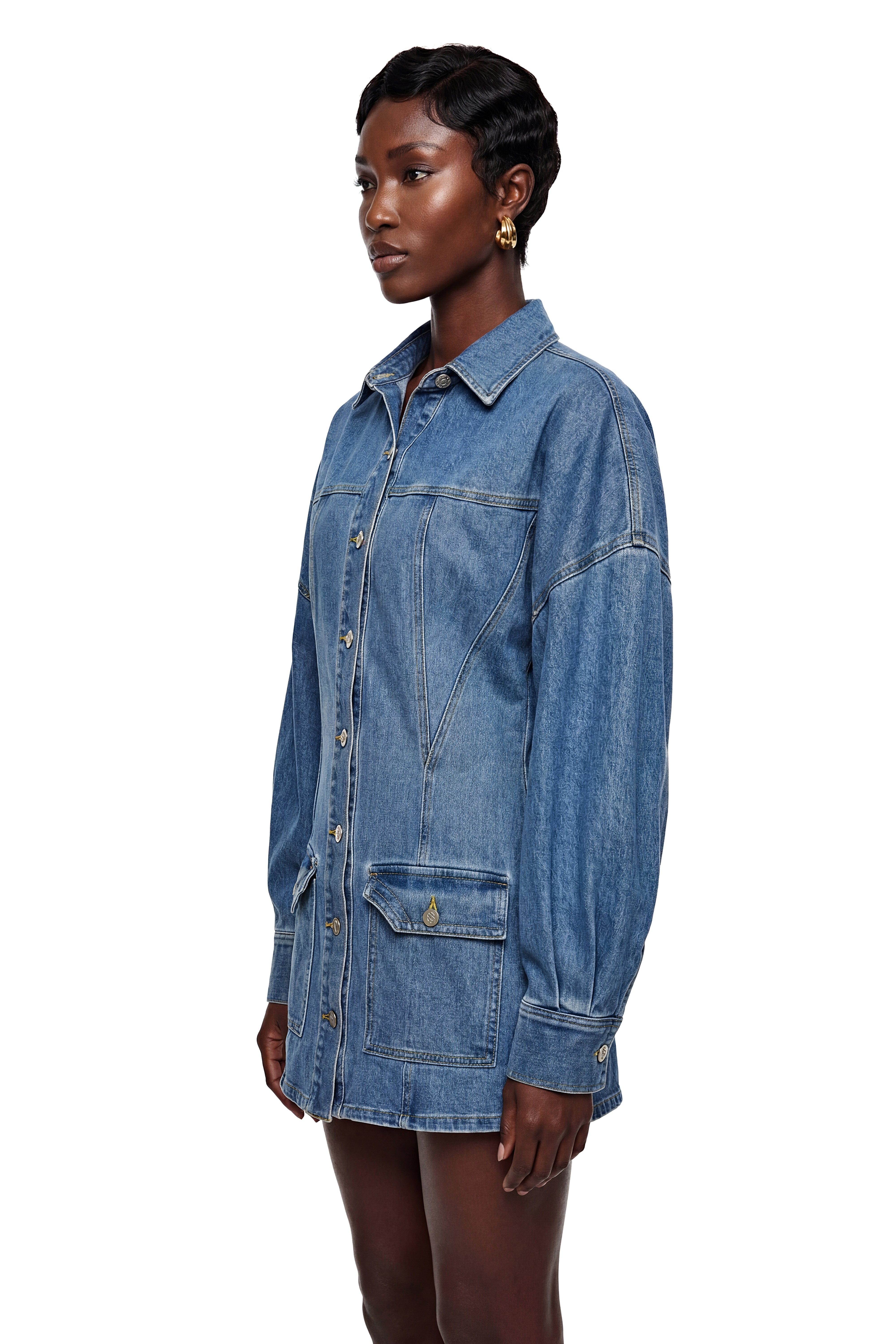 Veste en jean à boutons « Eurydice Blue » (Vente définitive – États-Unis uniquement)