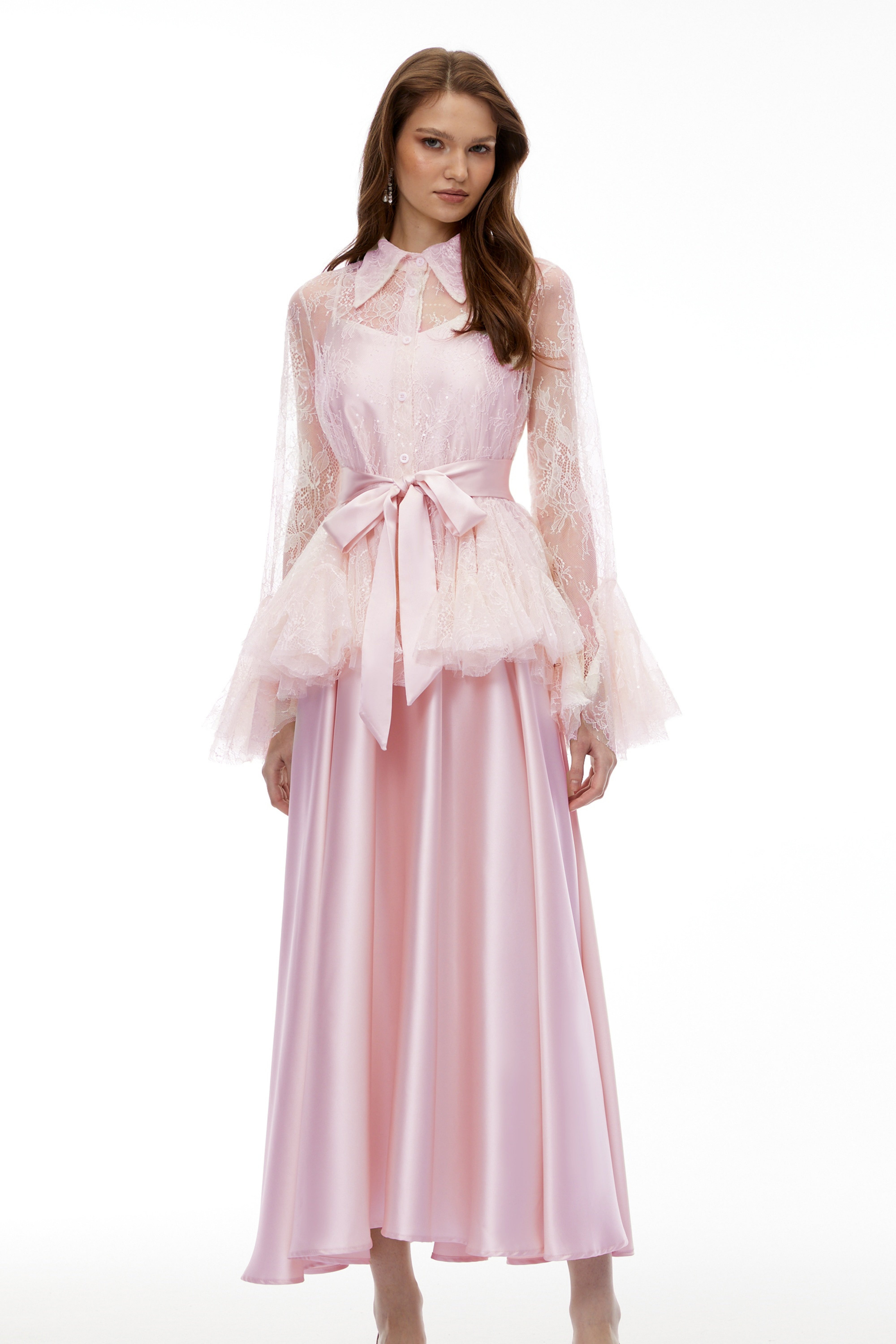 Pink Semi-Sheer Blouse & Dress Set