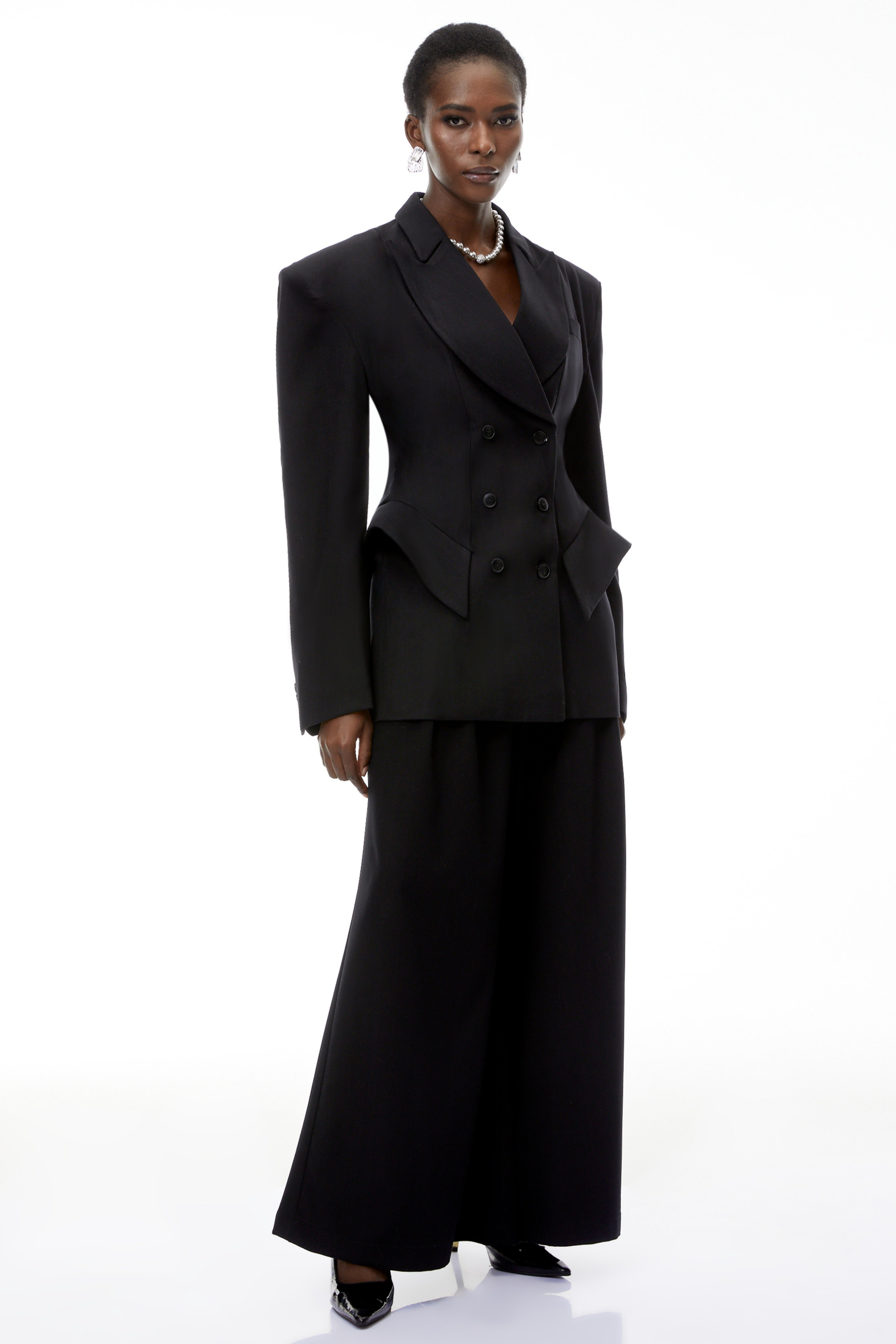 Ensemble blazer et pantalon à double boutonnage « Faith Black » (Vente définitive)