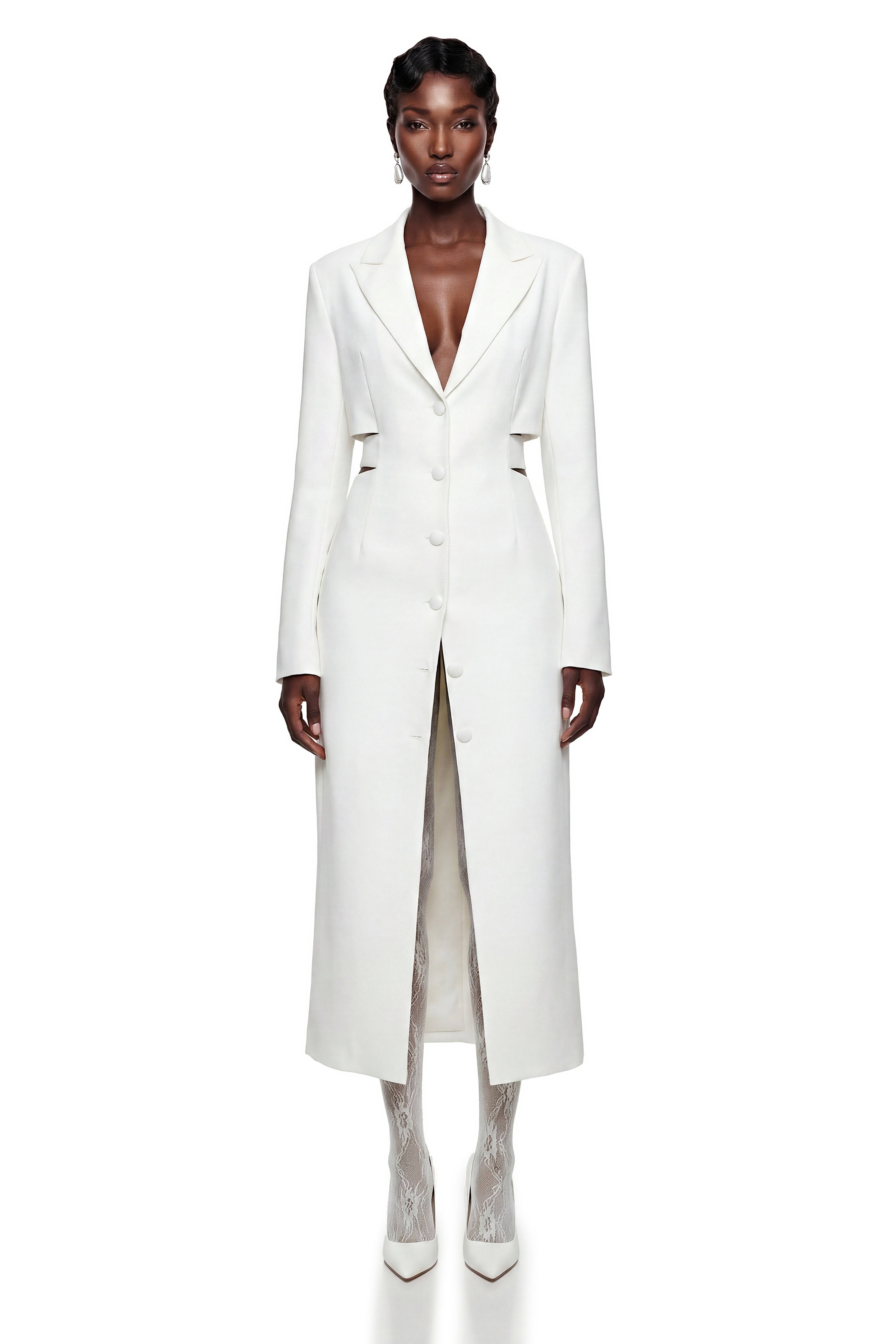 Fanny White Blazer Midi Dress with Cut-Outs (Final Sale-US Only)