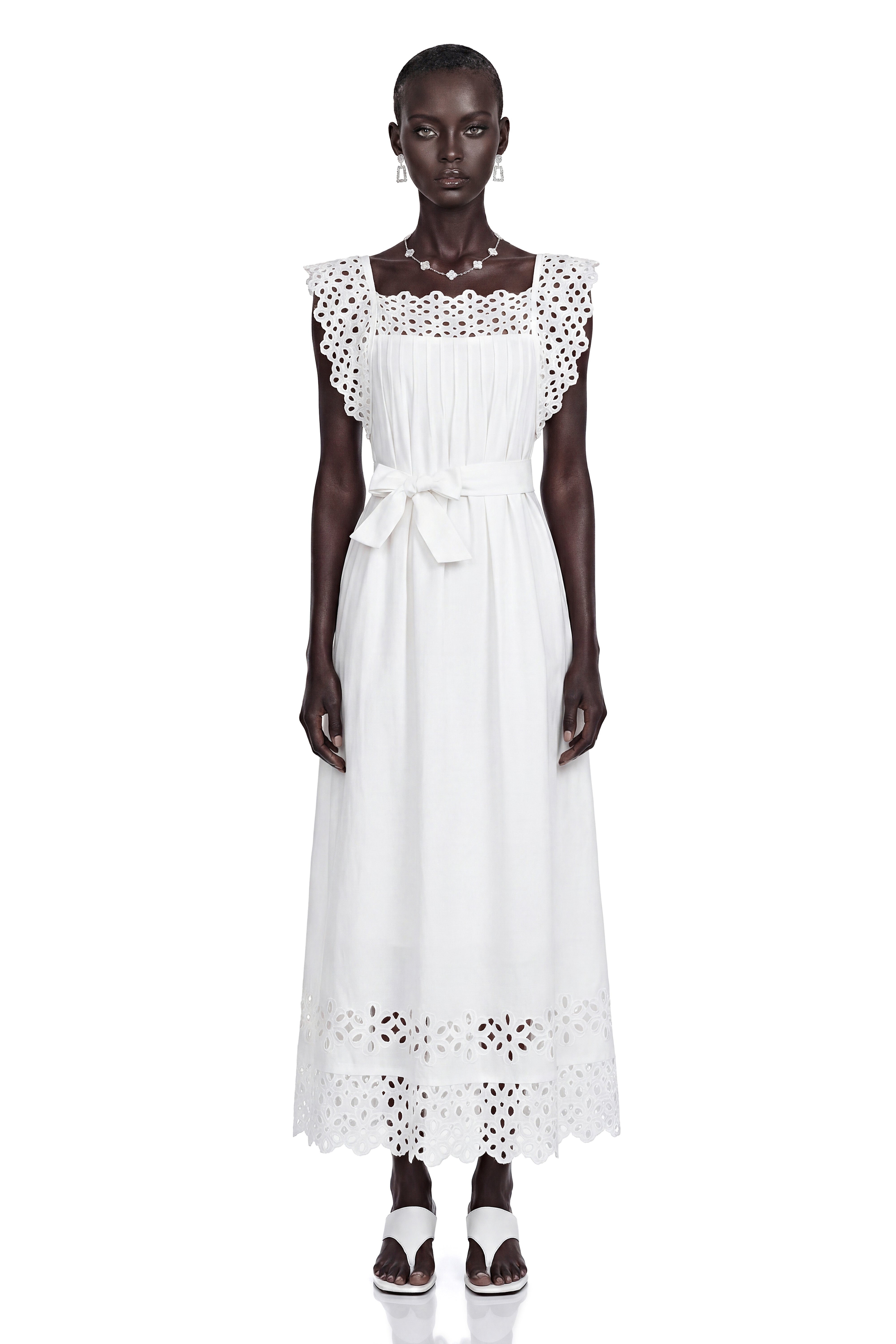 Robe longue plissée à découpes Farrah White