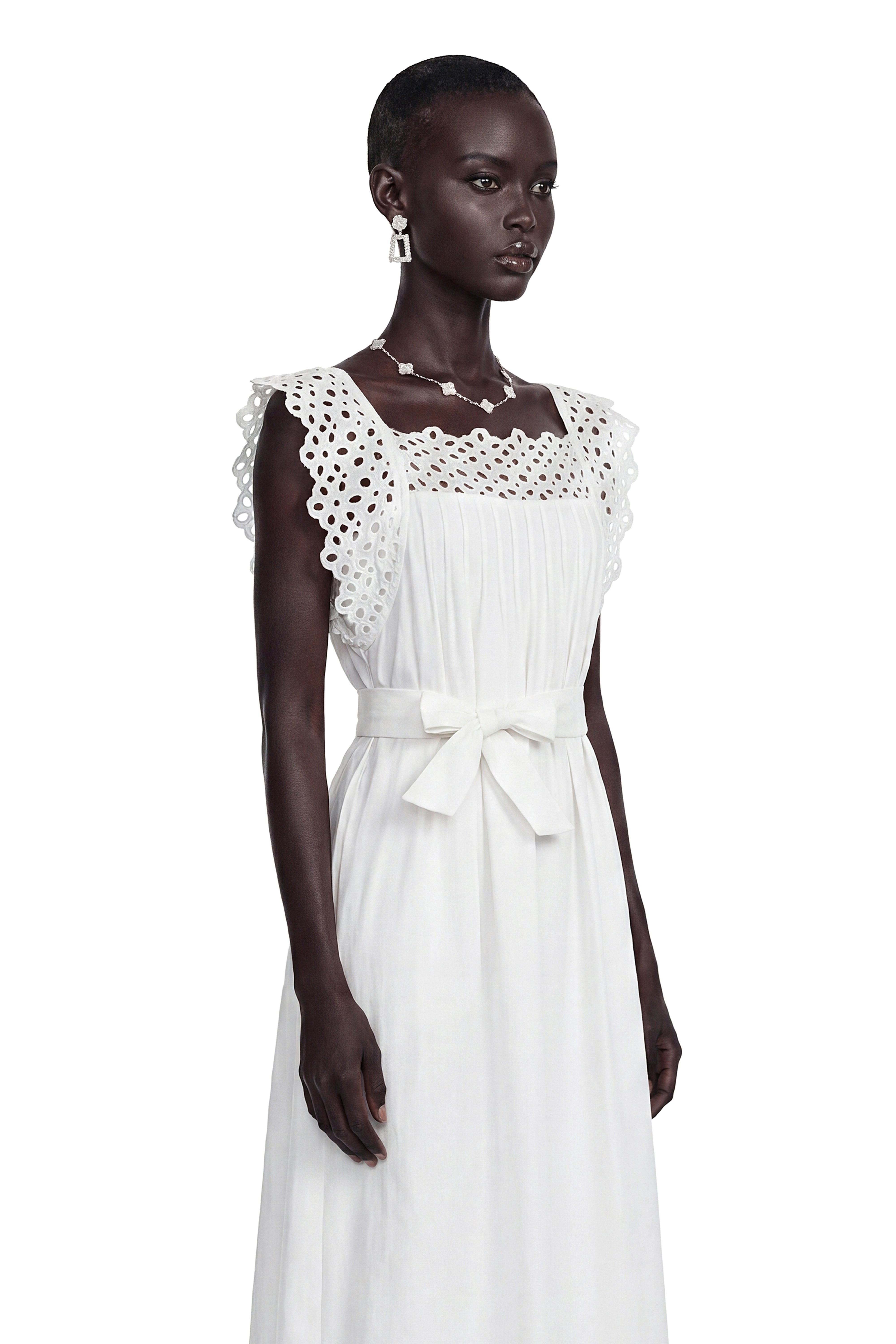 Robe longue plissée à découpes Farrah White