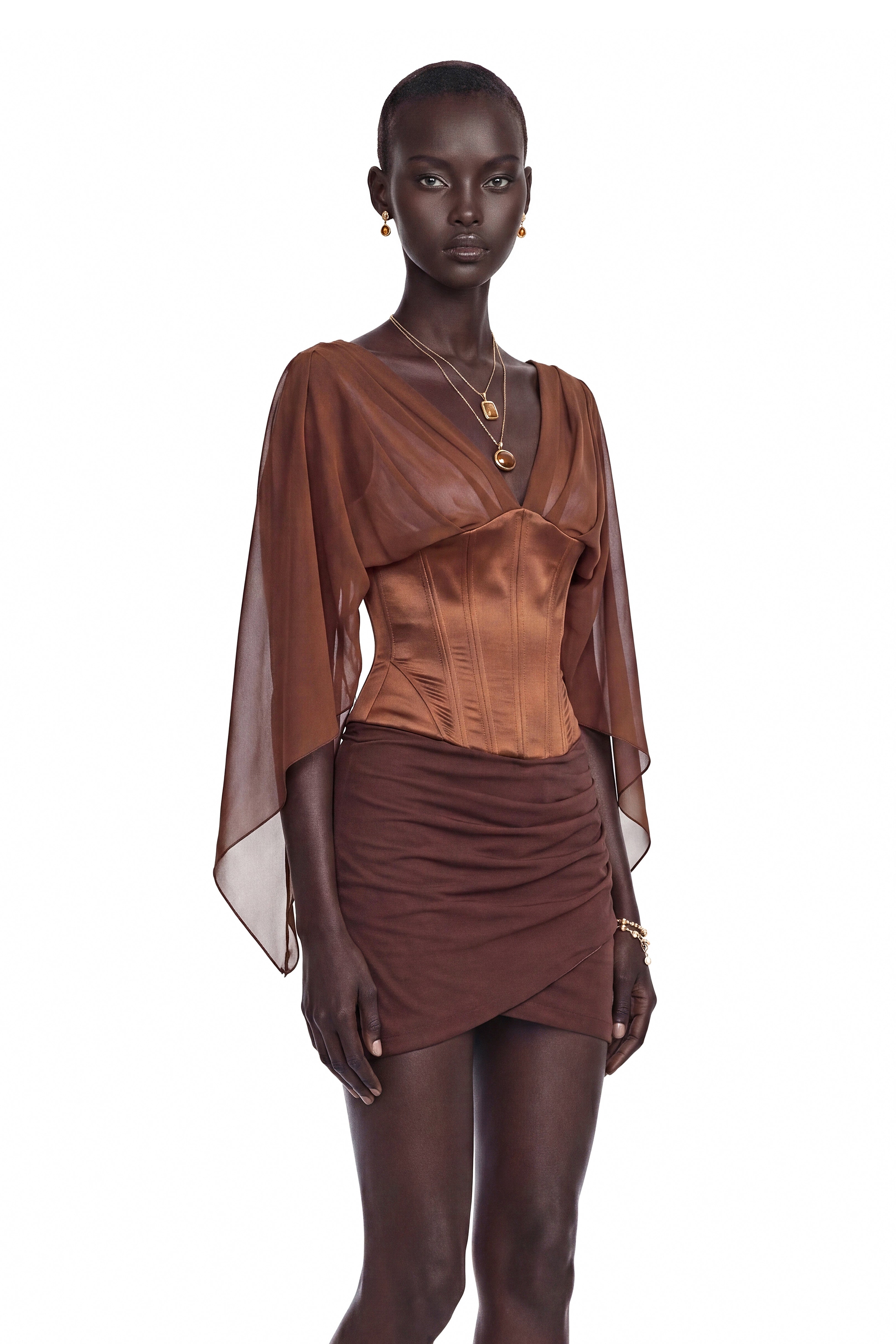 Faustina Chocolate Brown Cape Sleeve Top