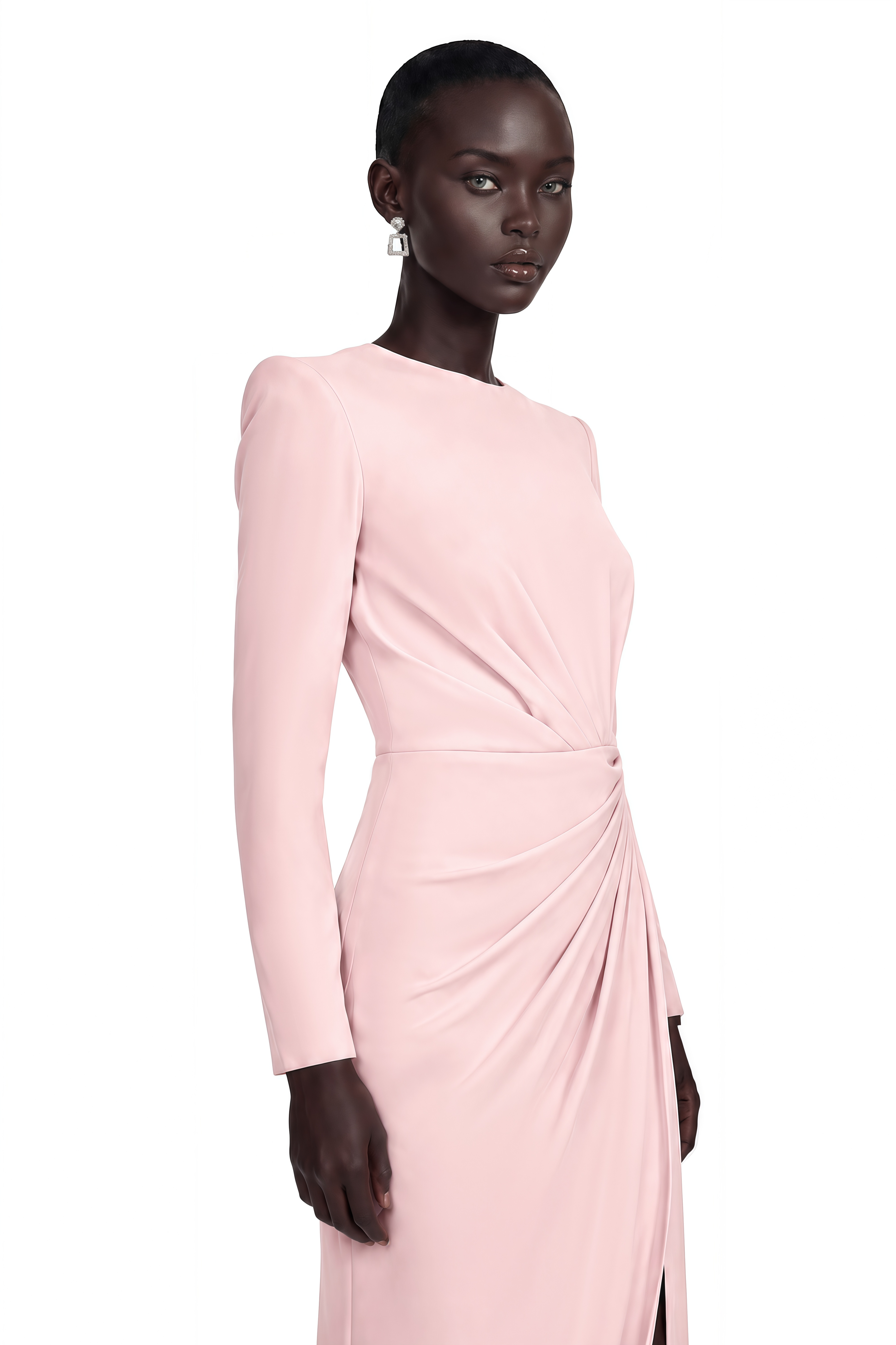 Feriha Pink Ruched Maxi Dress with High Slit (Final Sale-US Only)
