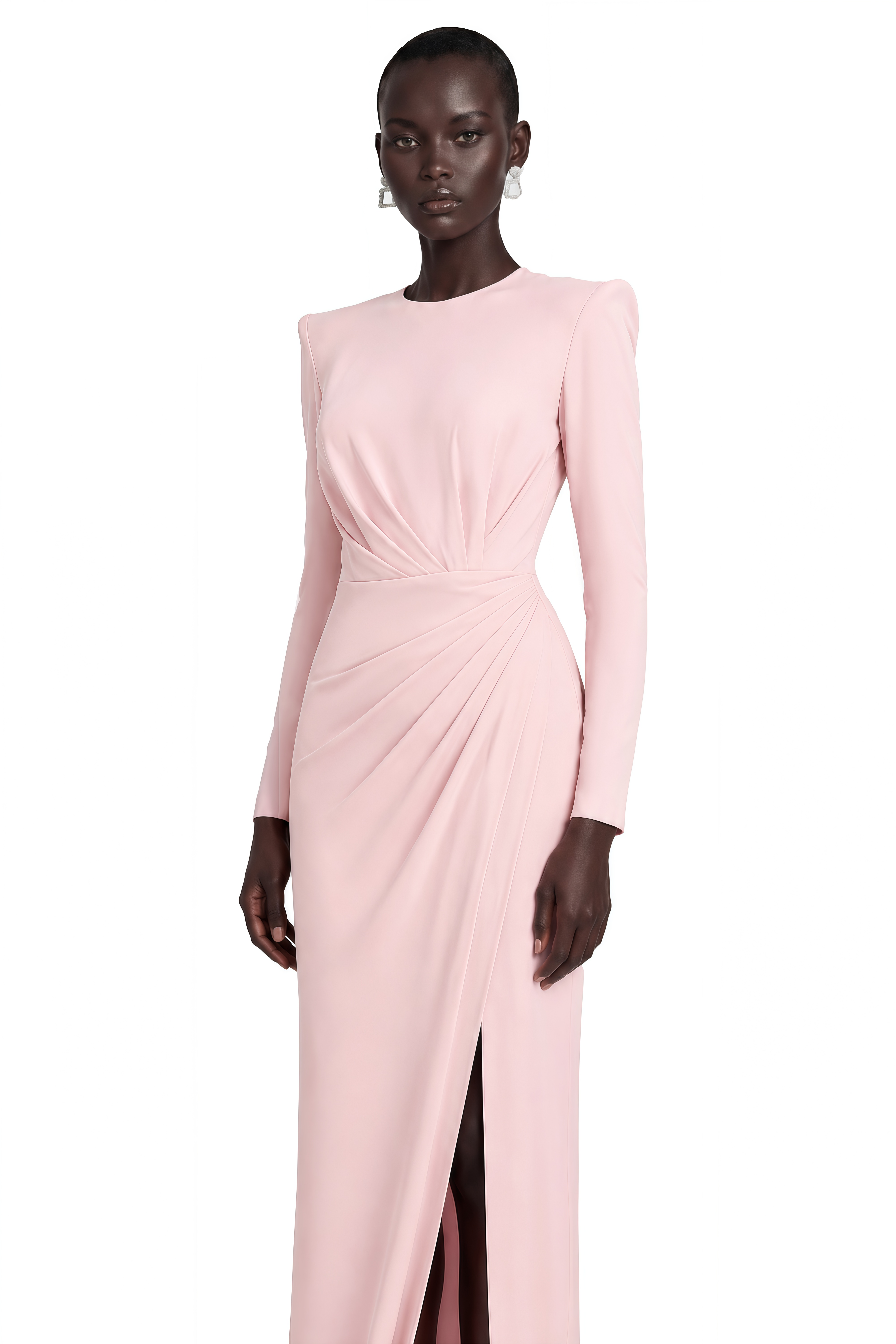 Feriha Pink Ruched Maxi Dress with High Slit (Final Sale-US Only)