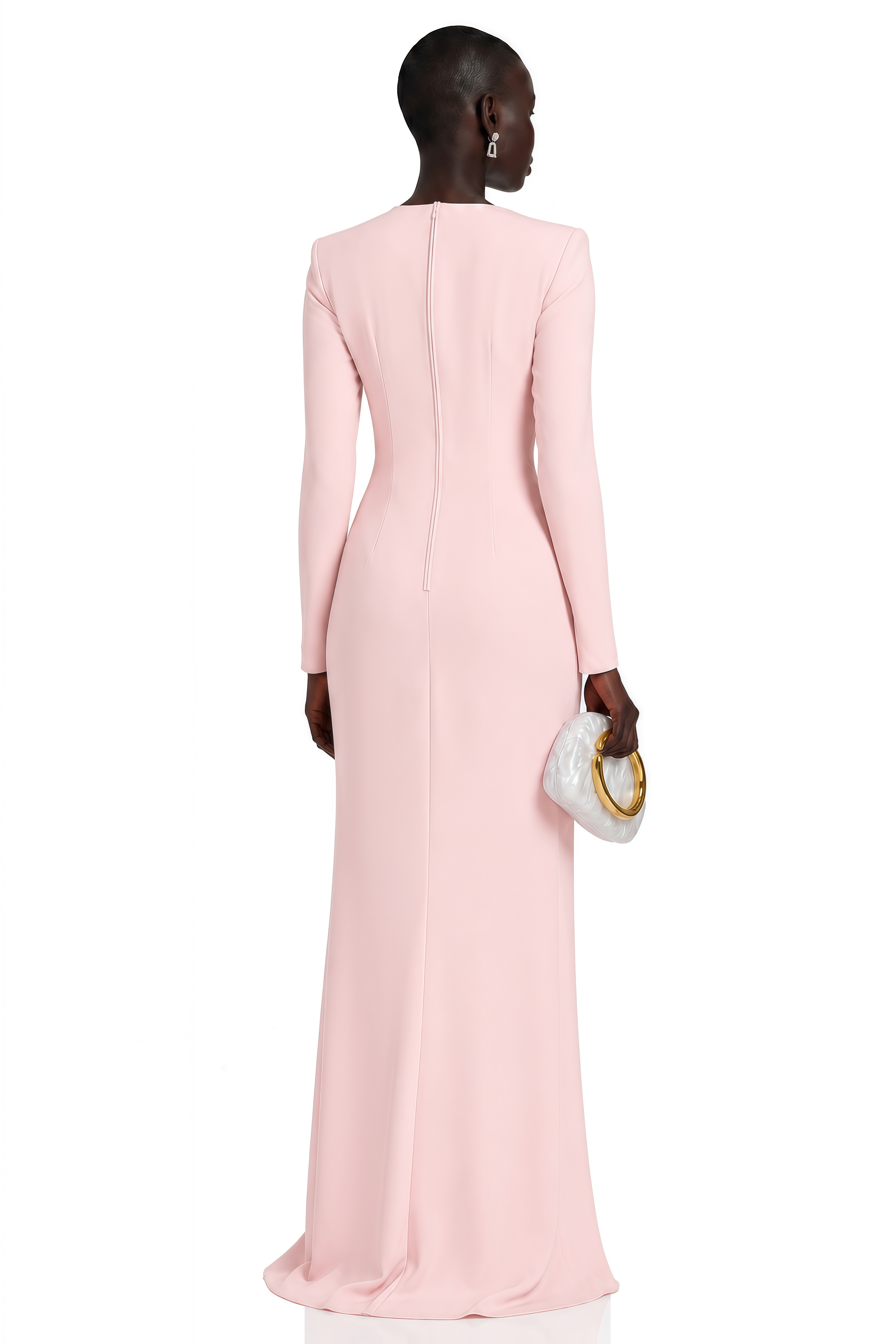 Feriha Pink Ruched Maxi Dress with High Slit (Final Sale-US Only)