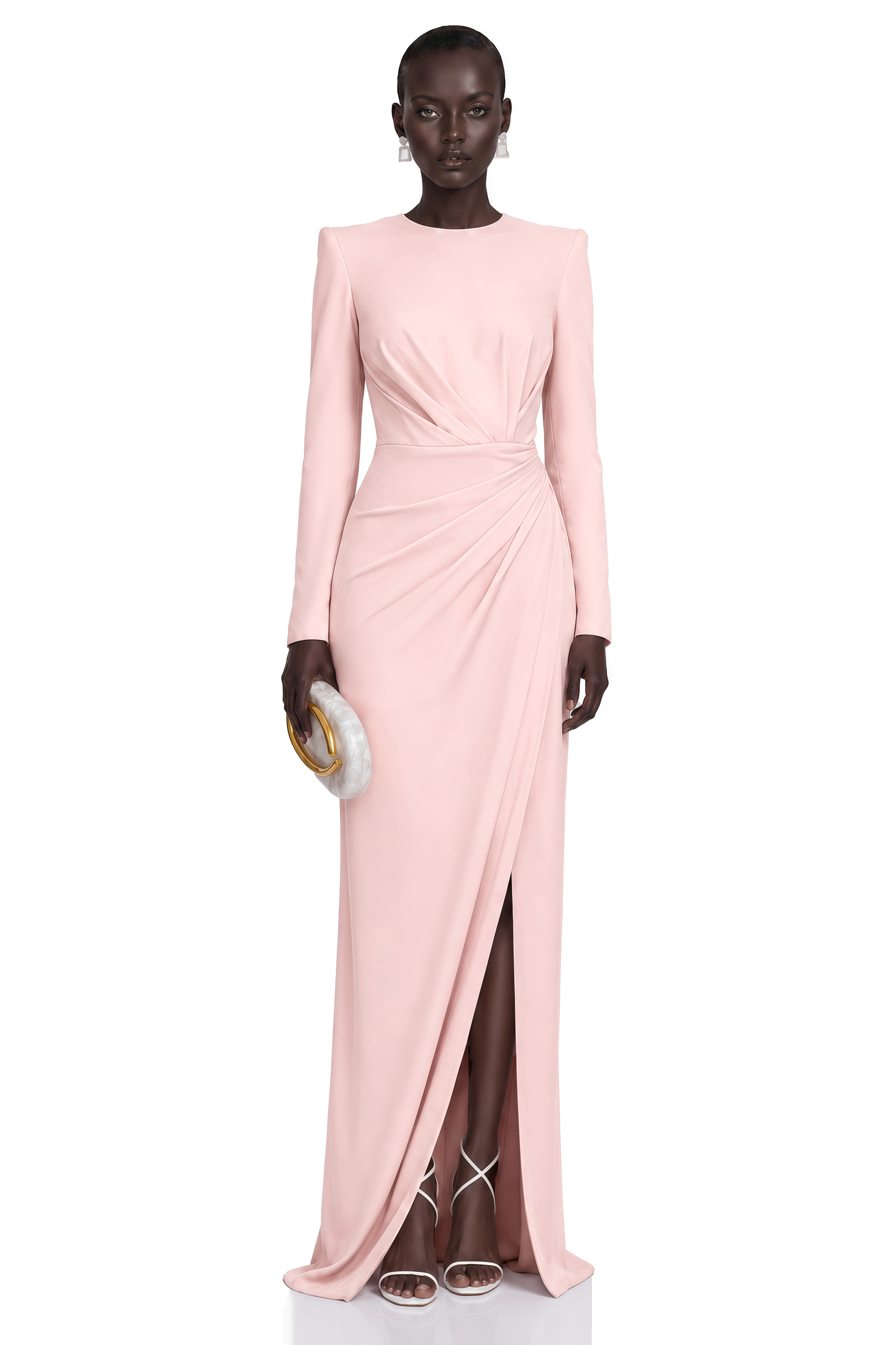 Feriha Pink Ruched Maxi Dress with High Slit (Final Sale-US Only)