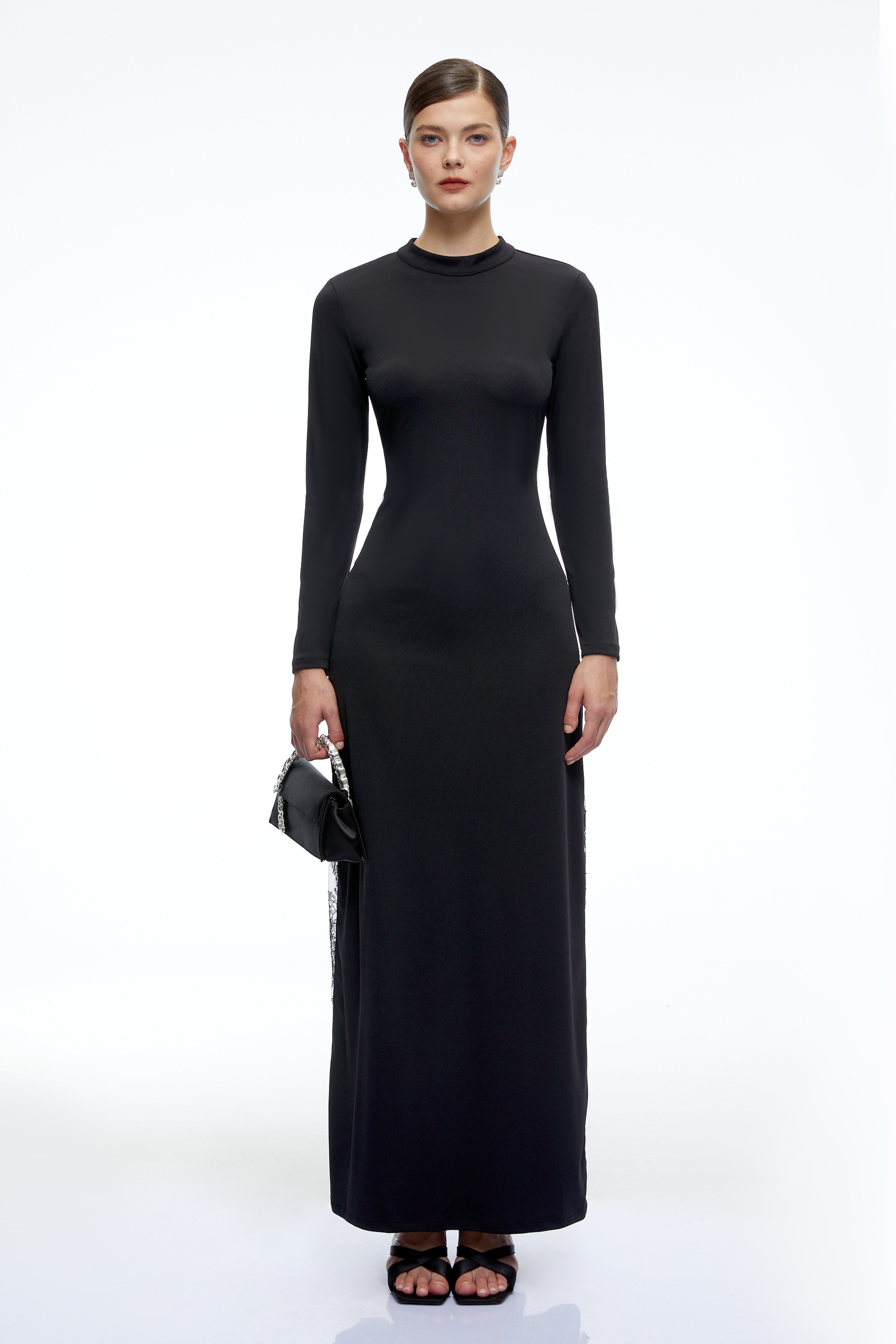 Fernande Black Floral Lace Maxi Dress
