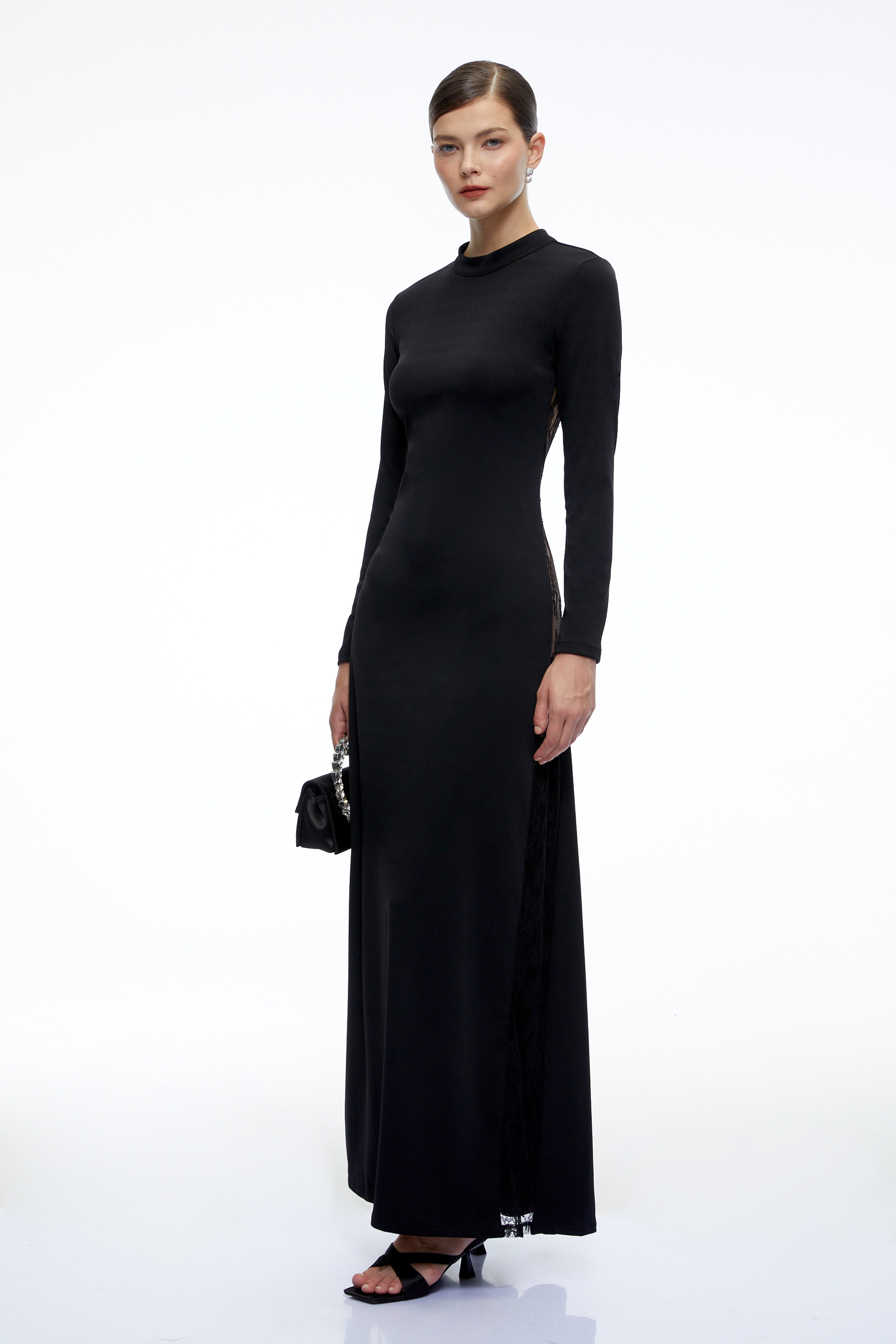 Fernande Black Floral Lace Maxi Dress