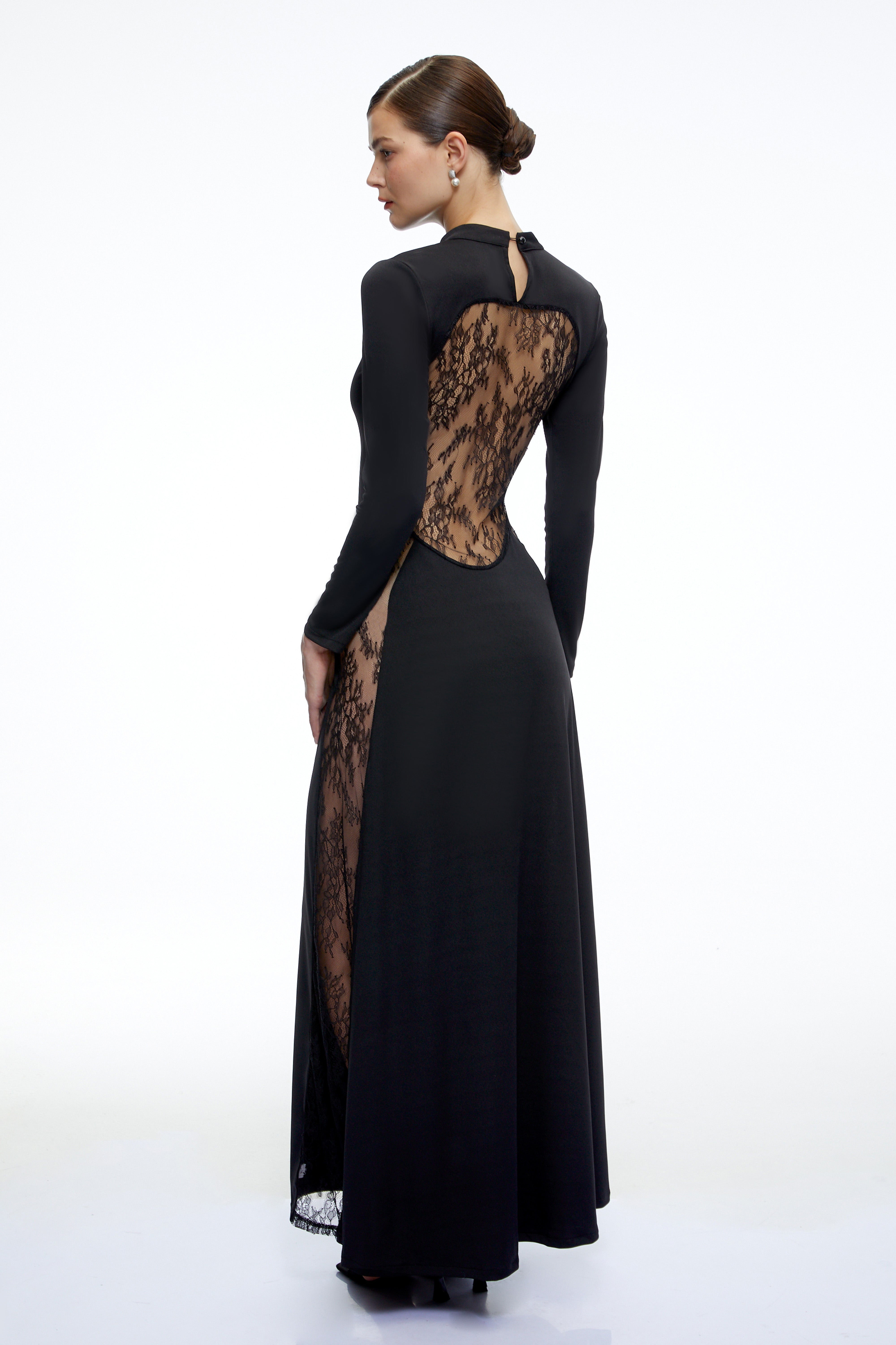 Fernande Black Floral Lace Maxi Dress