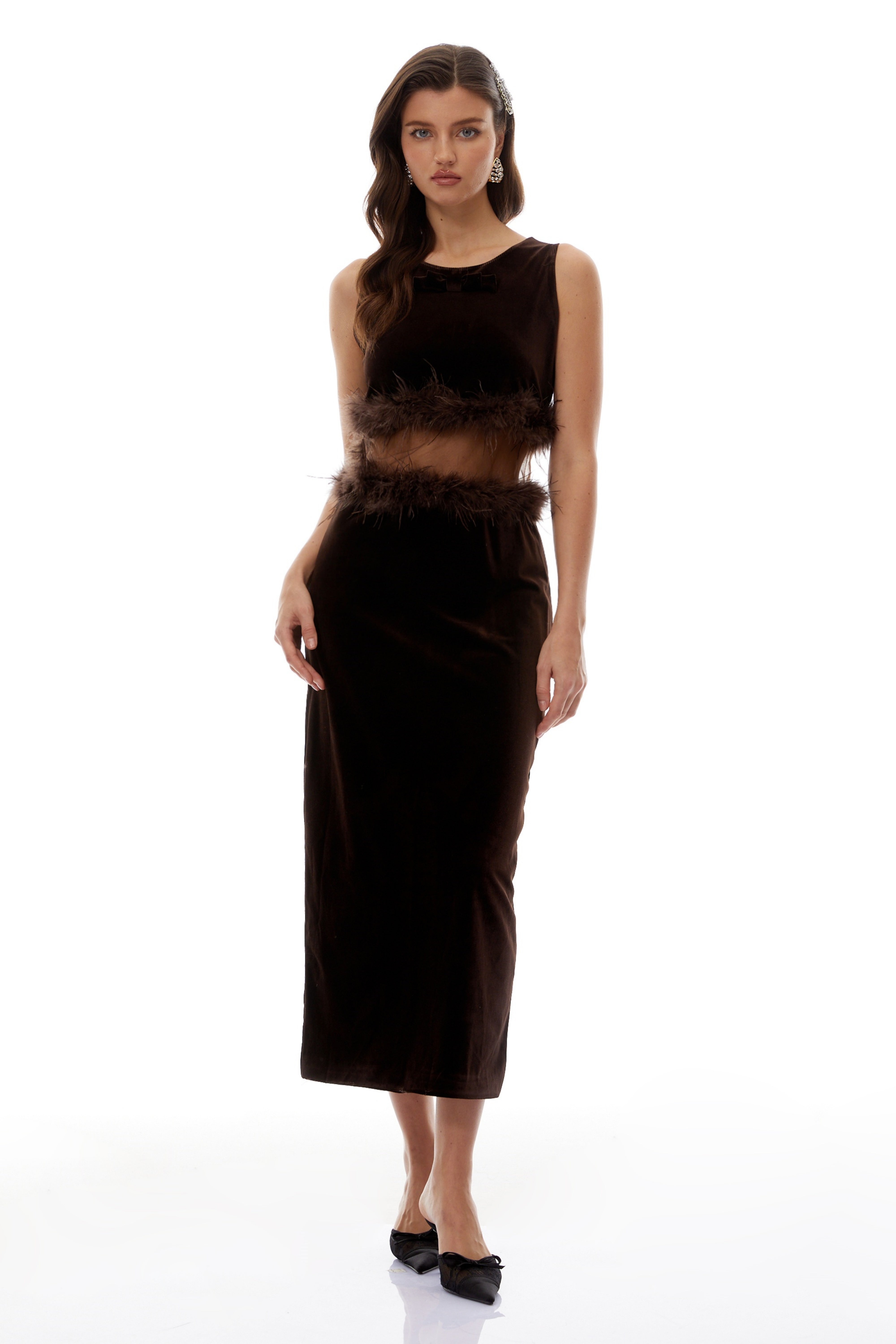 Fernande Brown Sleeveless Midi Dress