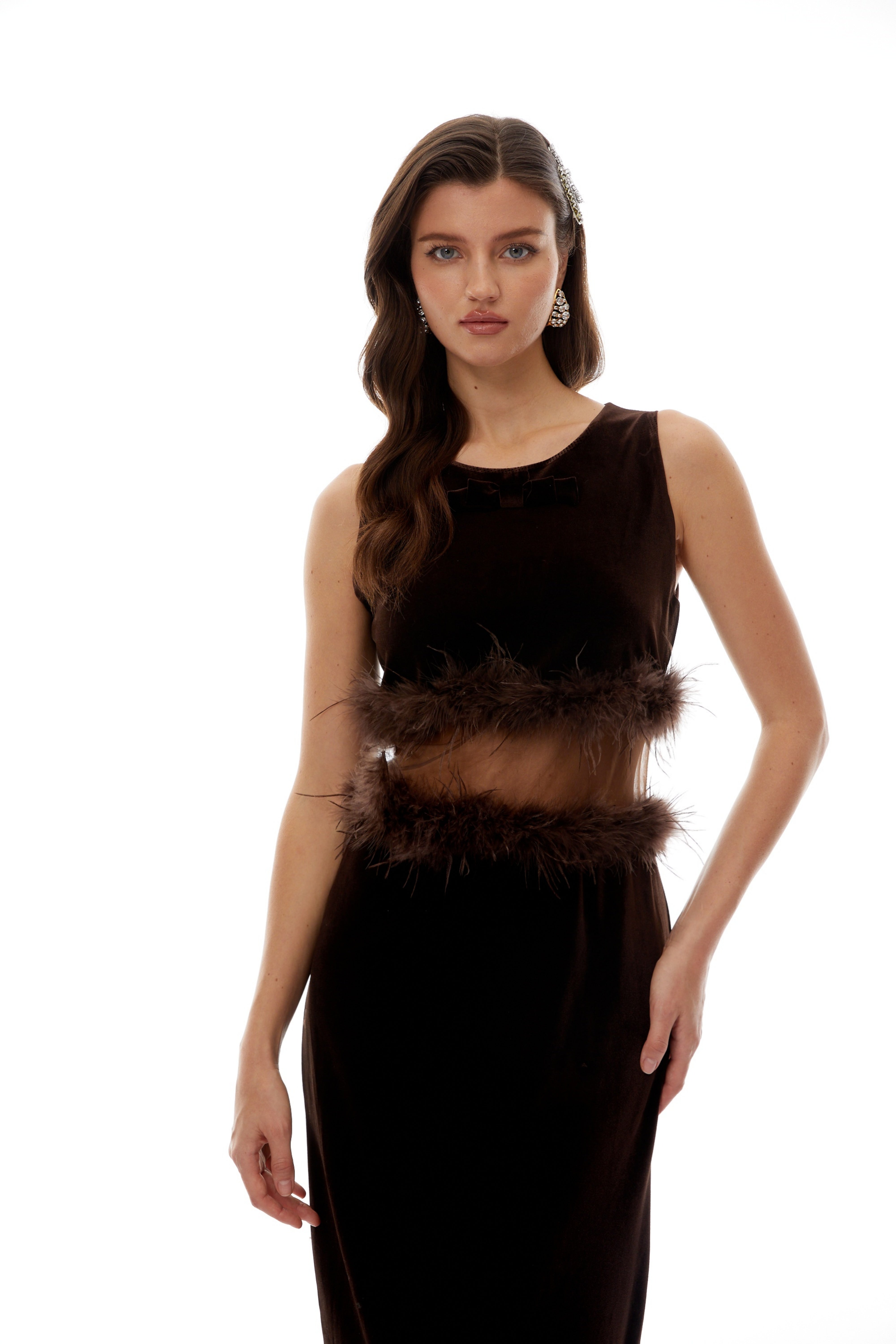 Fernande Brown Sleeveless Midi Dress (Final Sale-US Only)