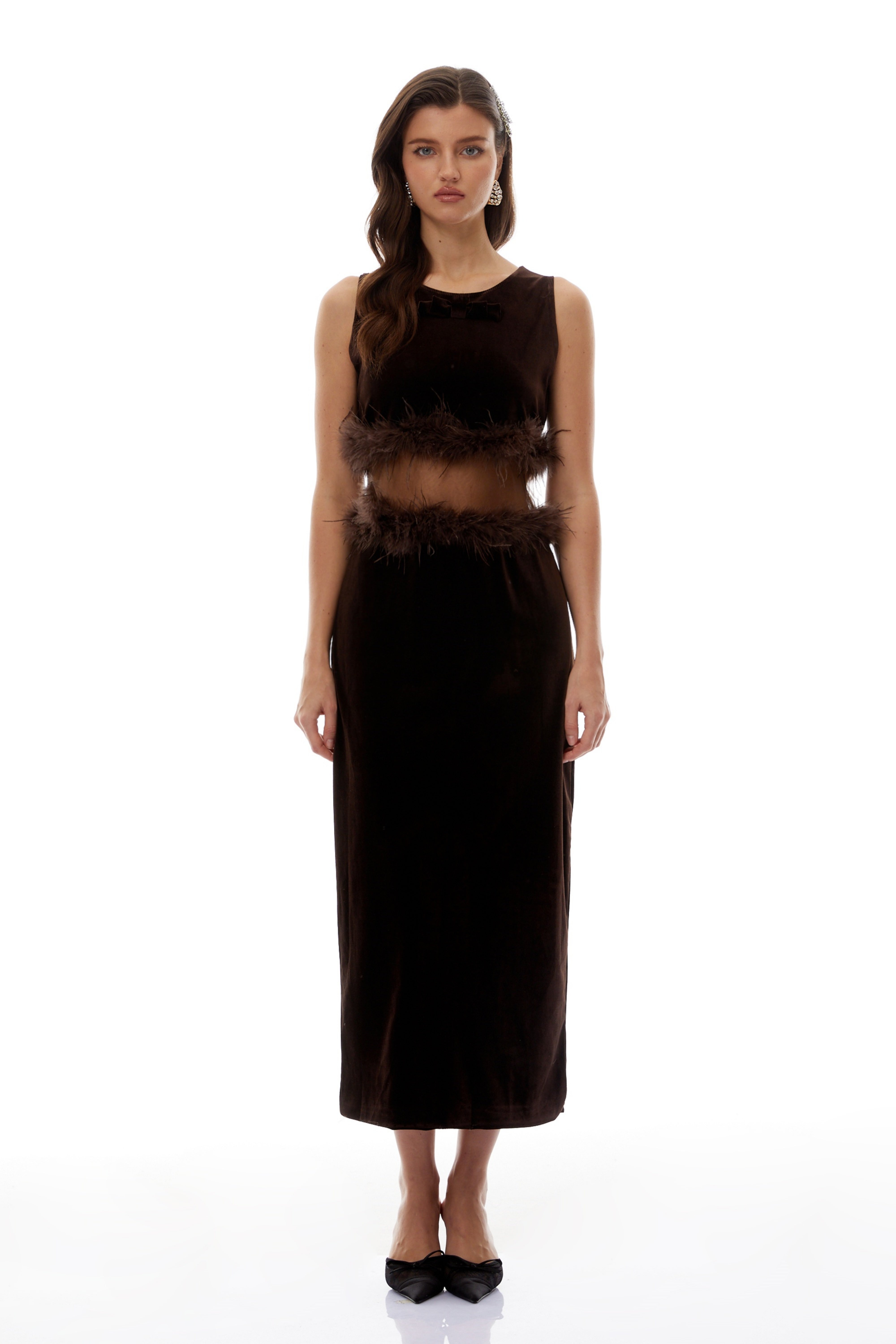 Fernande Brown Sleeveless Midi Dress (Final Sale-US Only)