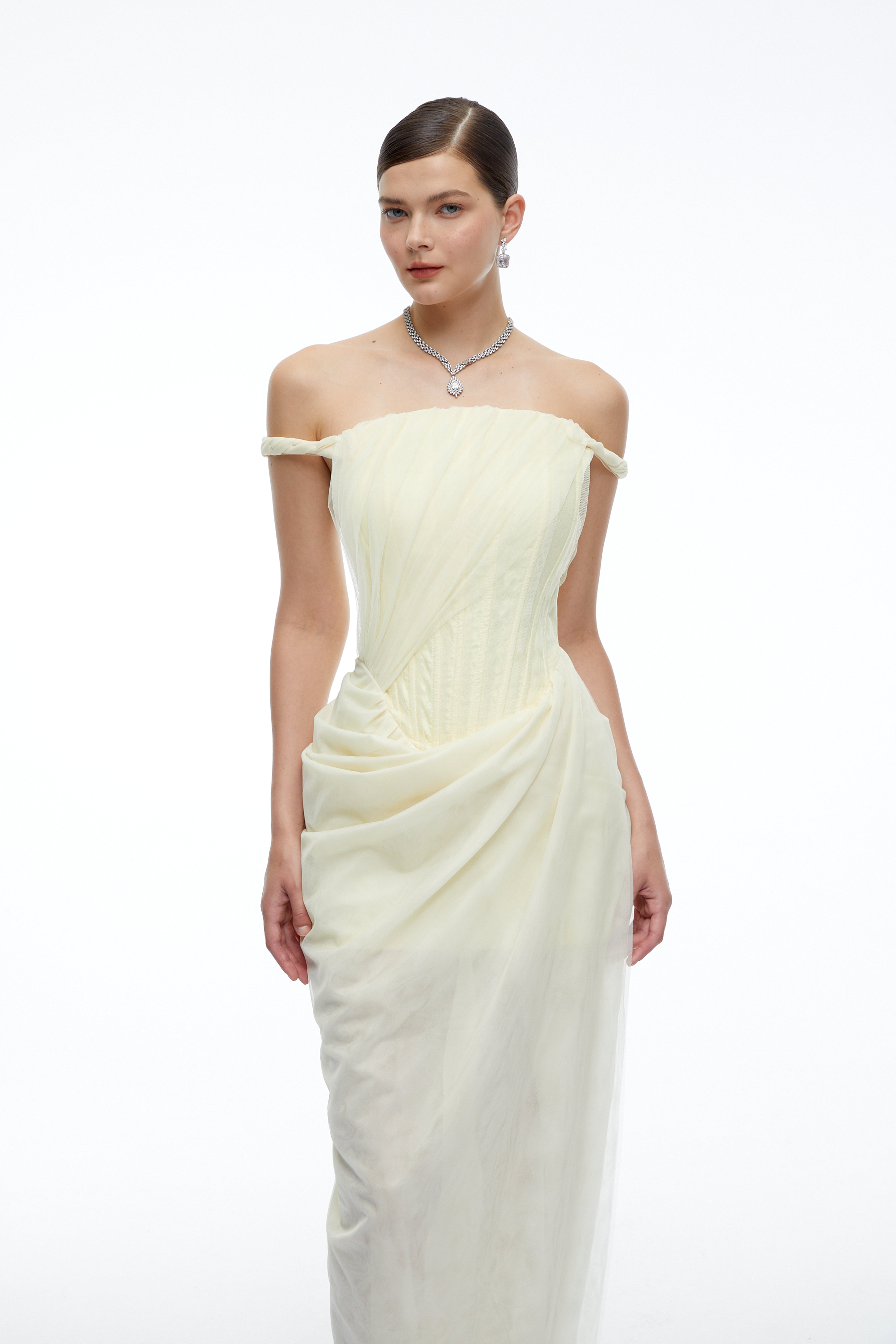 Finley Yellow Off Shoulder Ruched Bodycon Maxi Dress