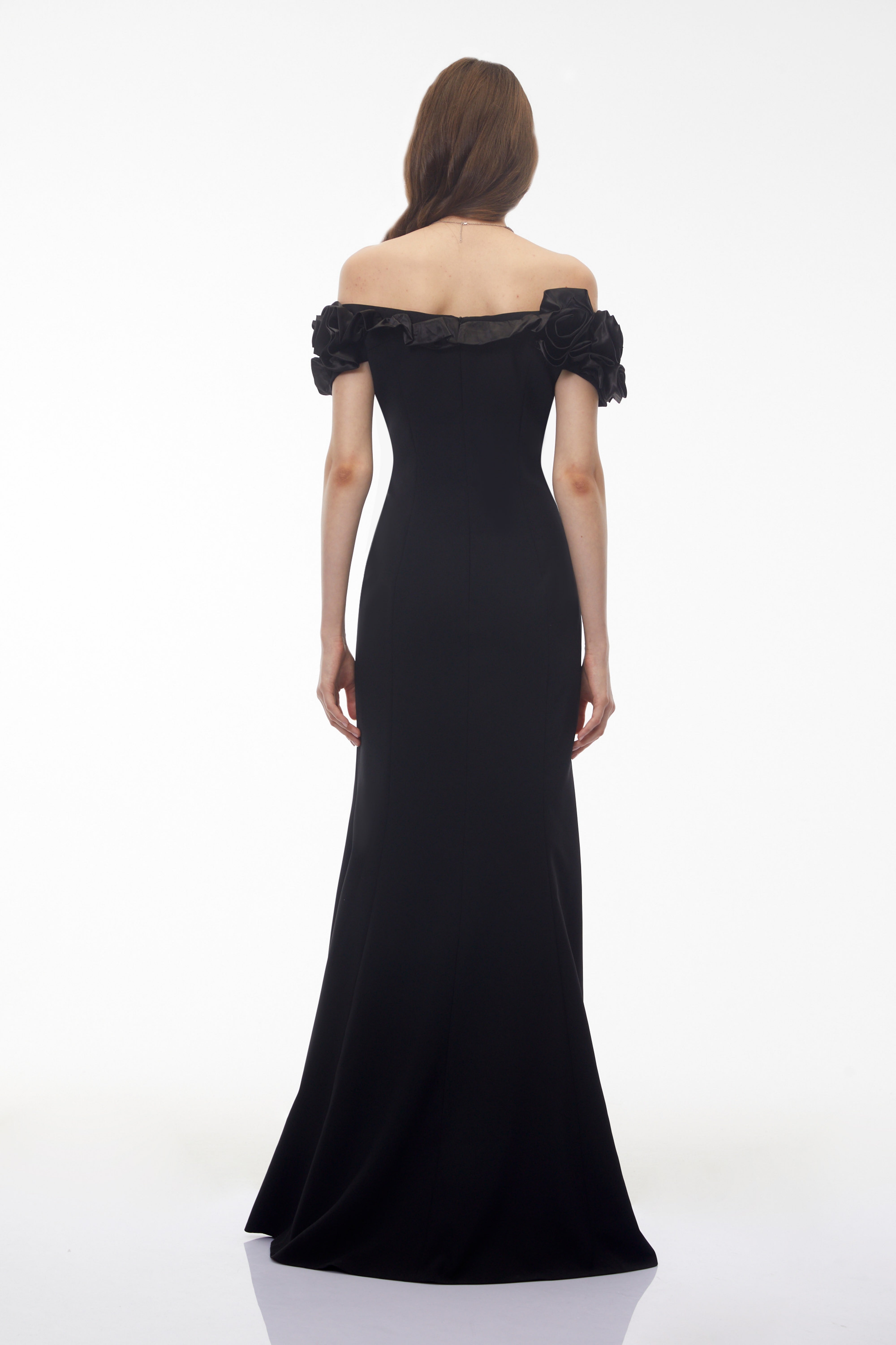Fiorella Black Off Shoulder Maxi Dress with 3D Florals (Final Sale-US Only)