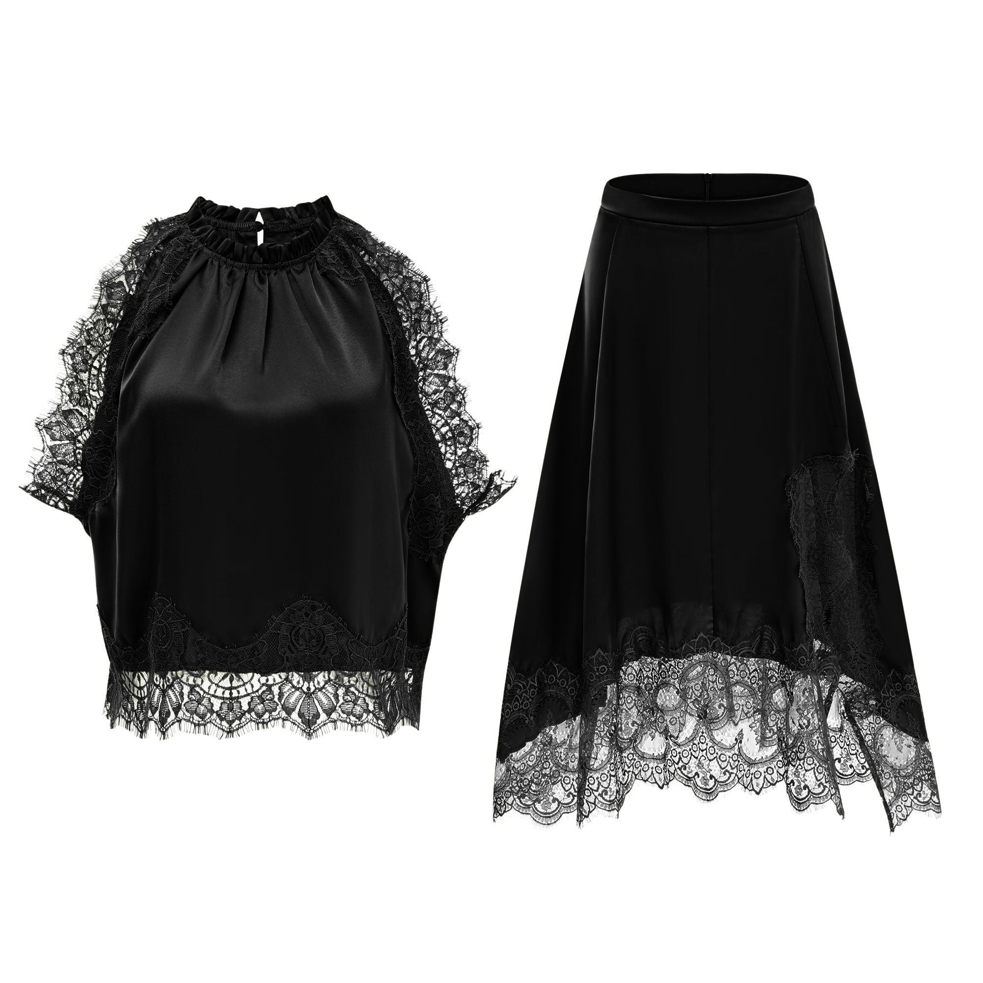Florence Black Lace Panel Top & Skirt Set (Final Sale-US Only)