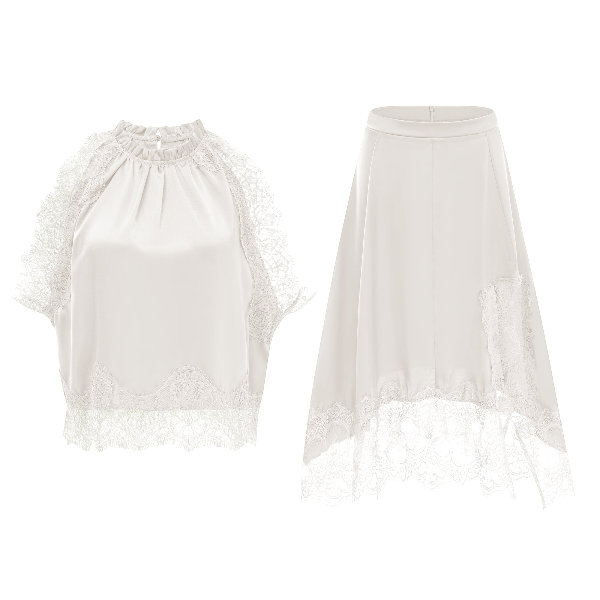 Florence White Lace Panel Top & Skirt Set (Final Sale-US Only)