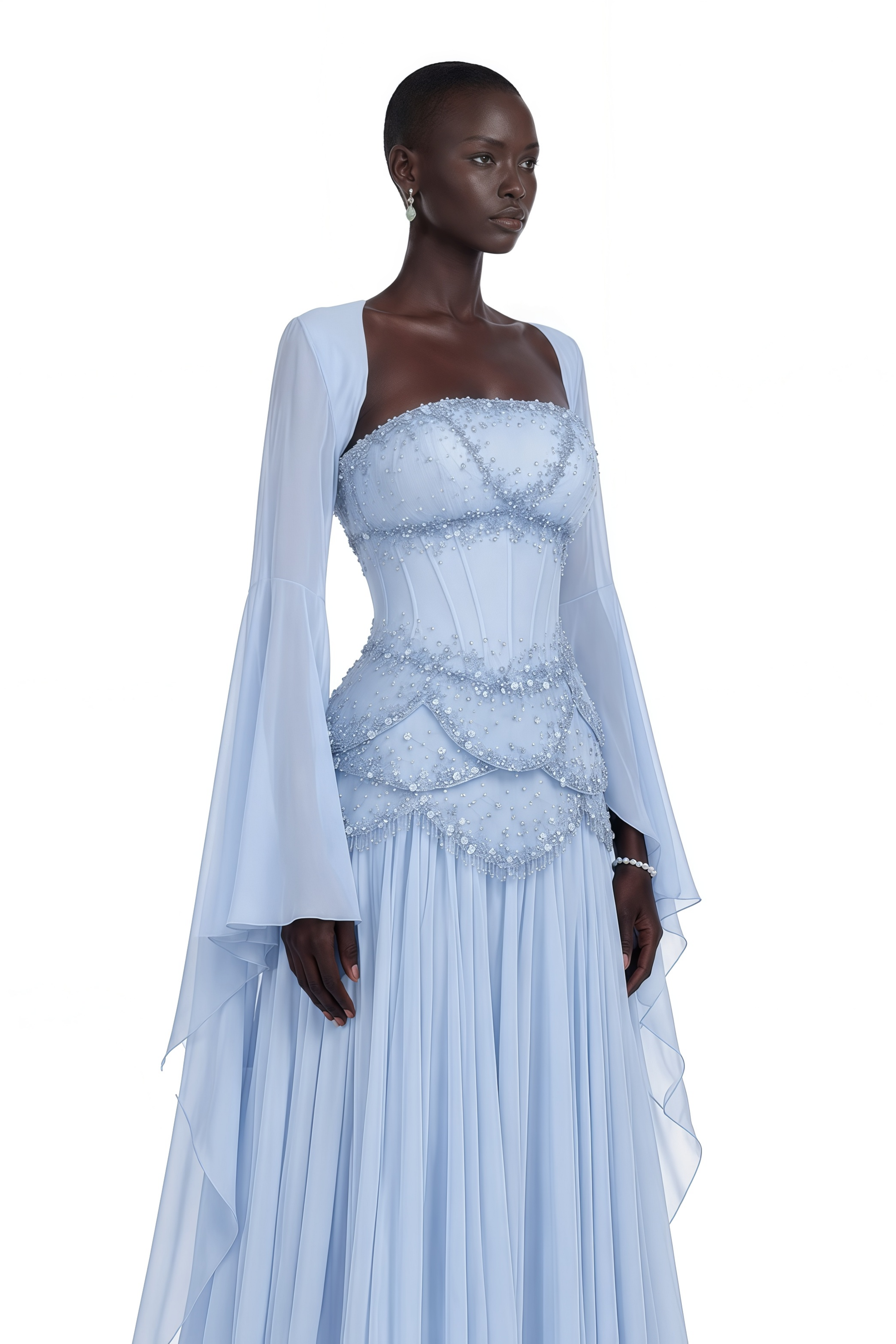 Gaëlle Faux-pearl-embellished Pleated Maxi Dress in Light-blue (Final Sale-US Only)