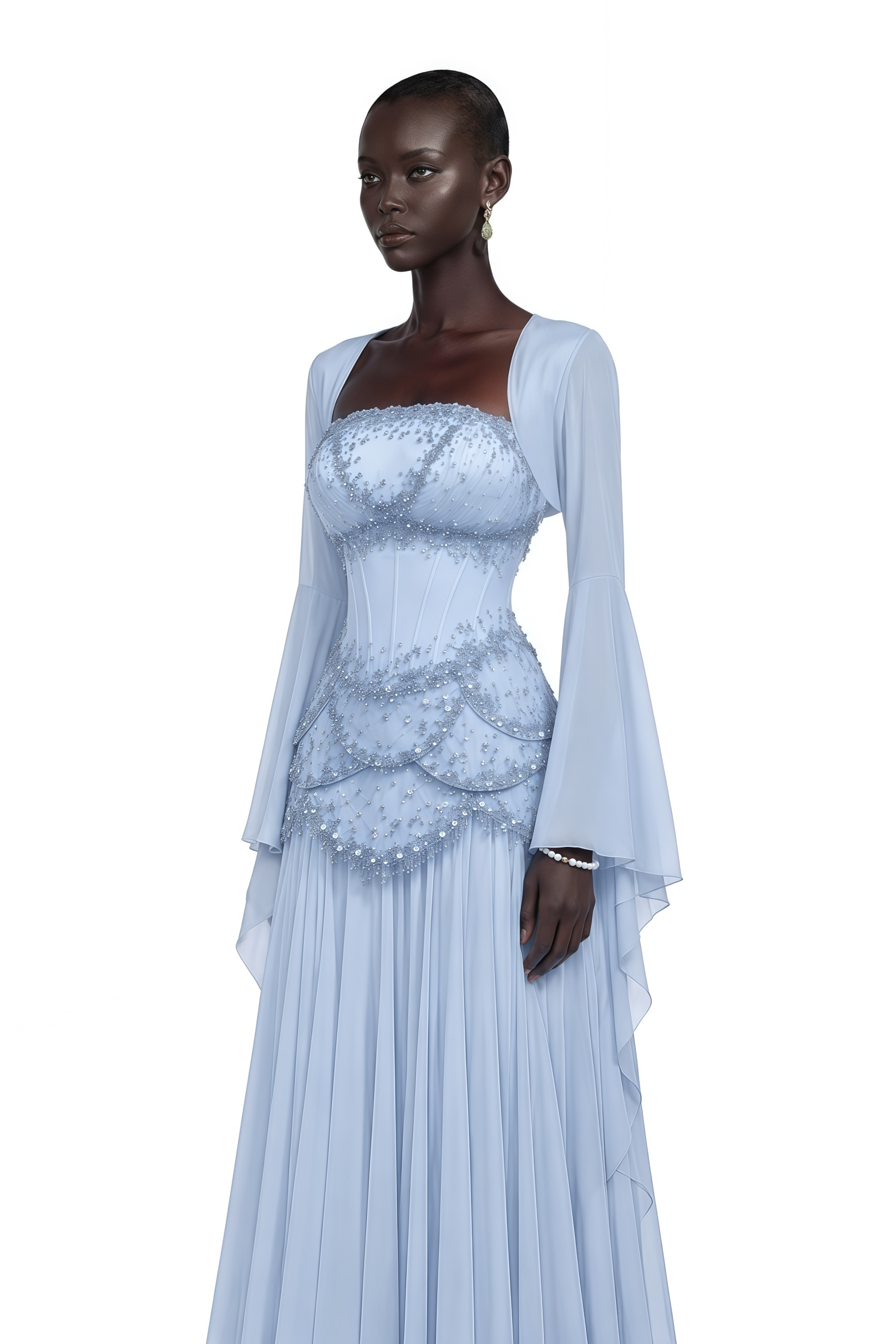 Gaëlle Faux-pearl-embellished Pleated Maxi Dress in Light-blue (Final Sale-US Only)