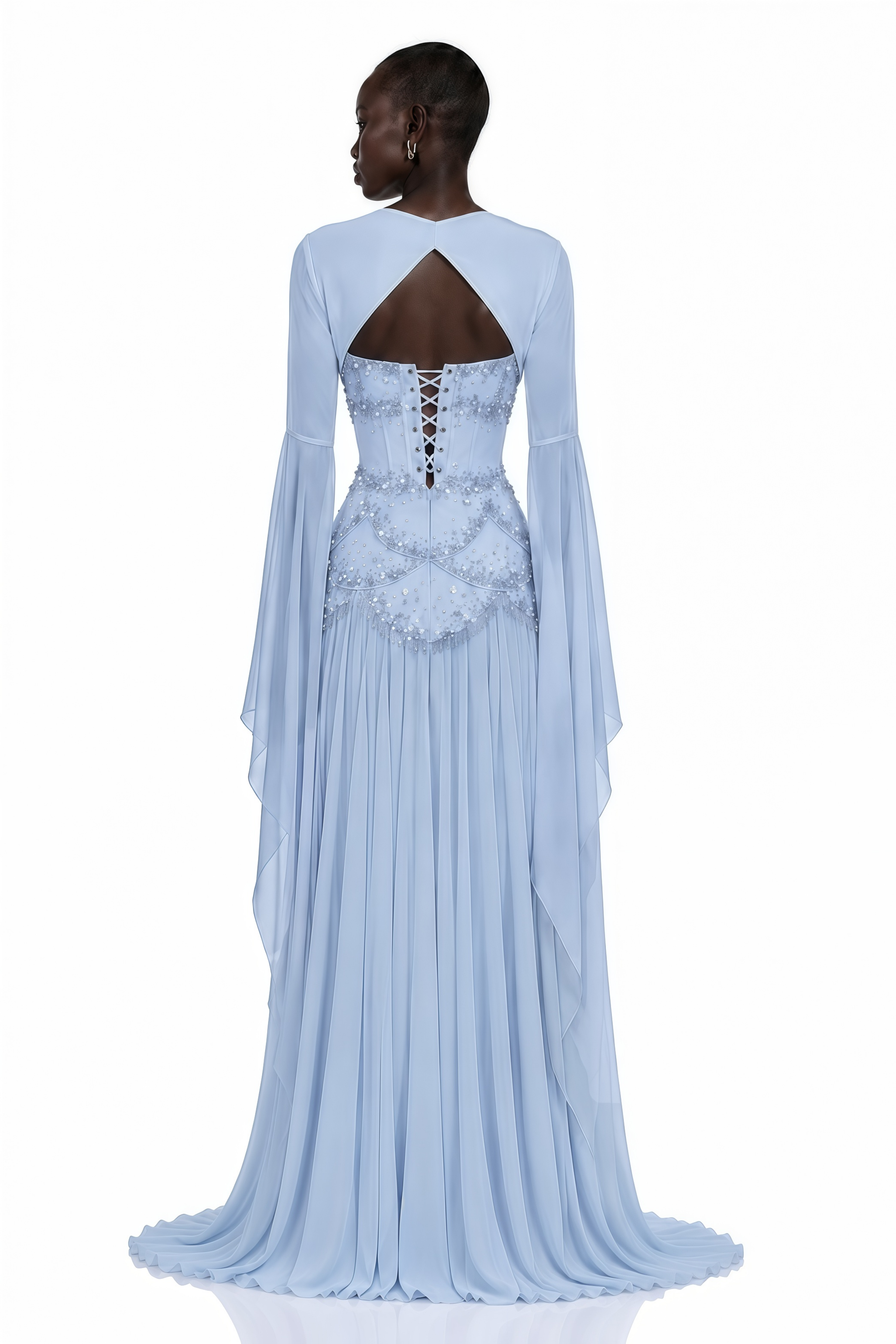Gaëlle Faux-pearl-embellished Pleated Maxi Dress in Light-blue (Final Sale-US Only)